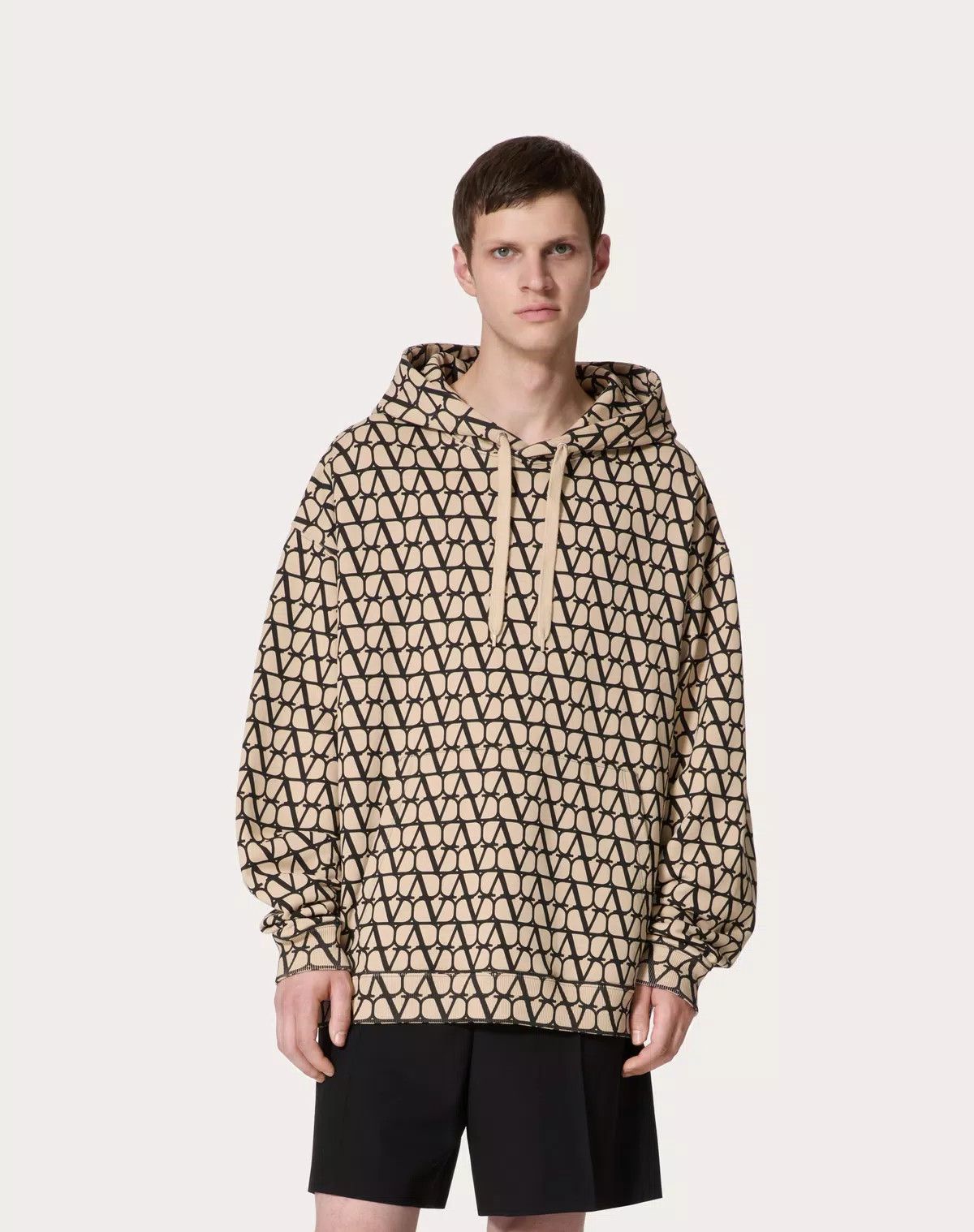 Valentino oc11z0725 Cotton Hooded Sweatshirt in Beige/Black Size US M / EU 48-50 / 2 - 4 Thumbnail