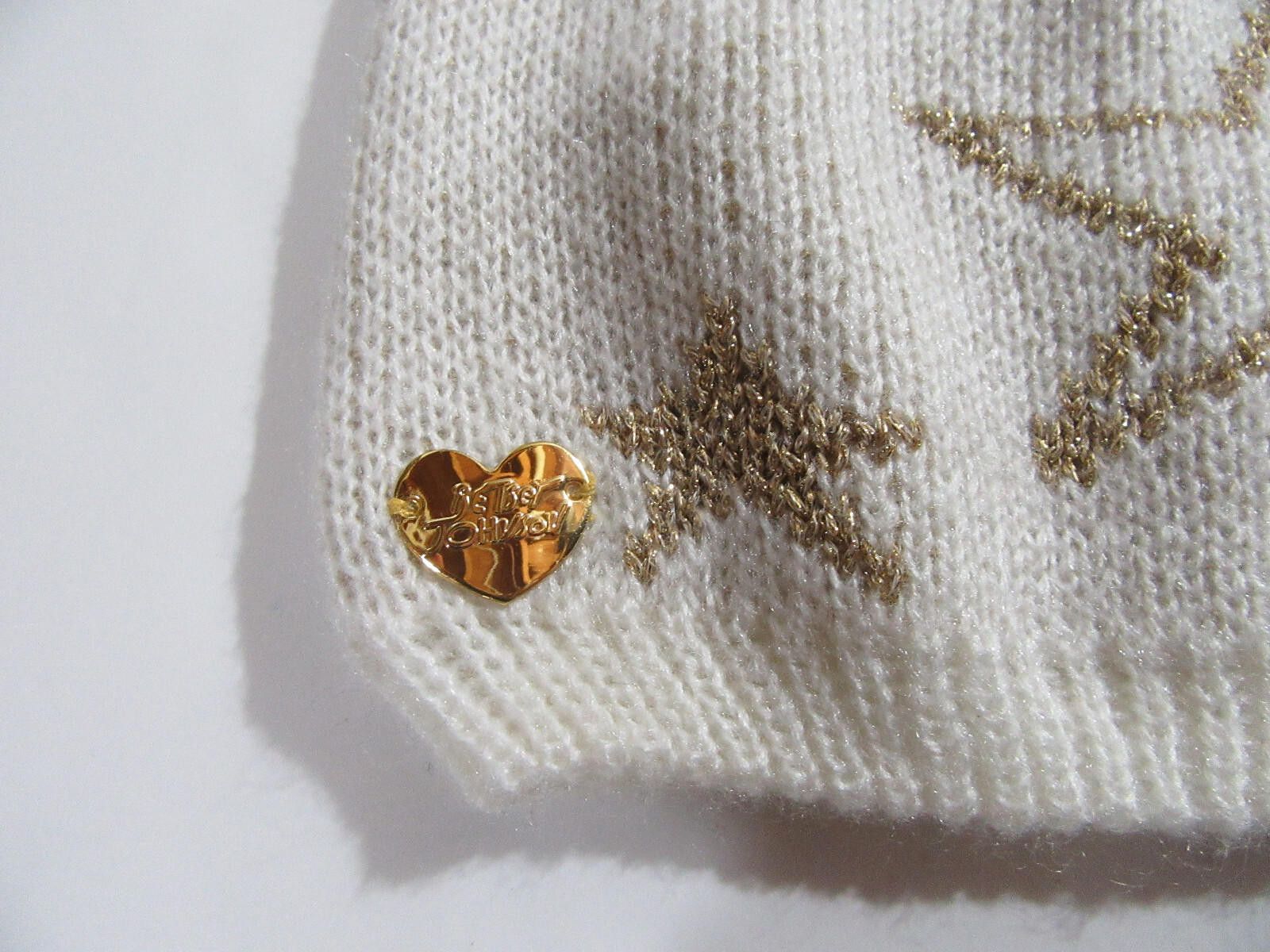 Designer Betsey Johnson Knit Beanie Hat Pom Ivory with Gold Stars Size ONE SIZE - 4 Thumbnail
