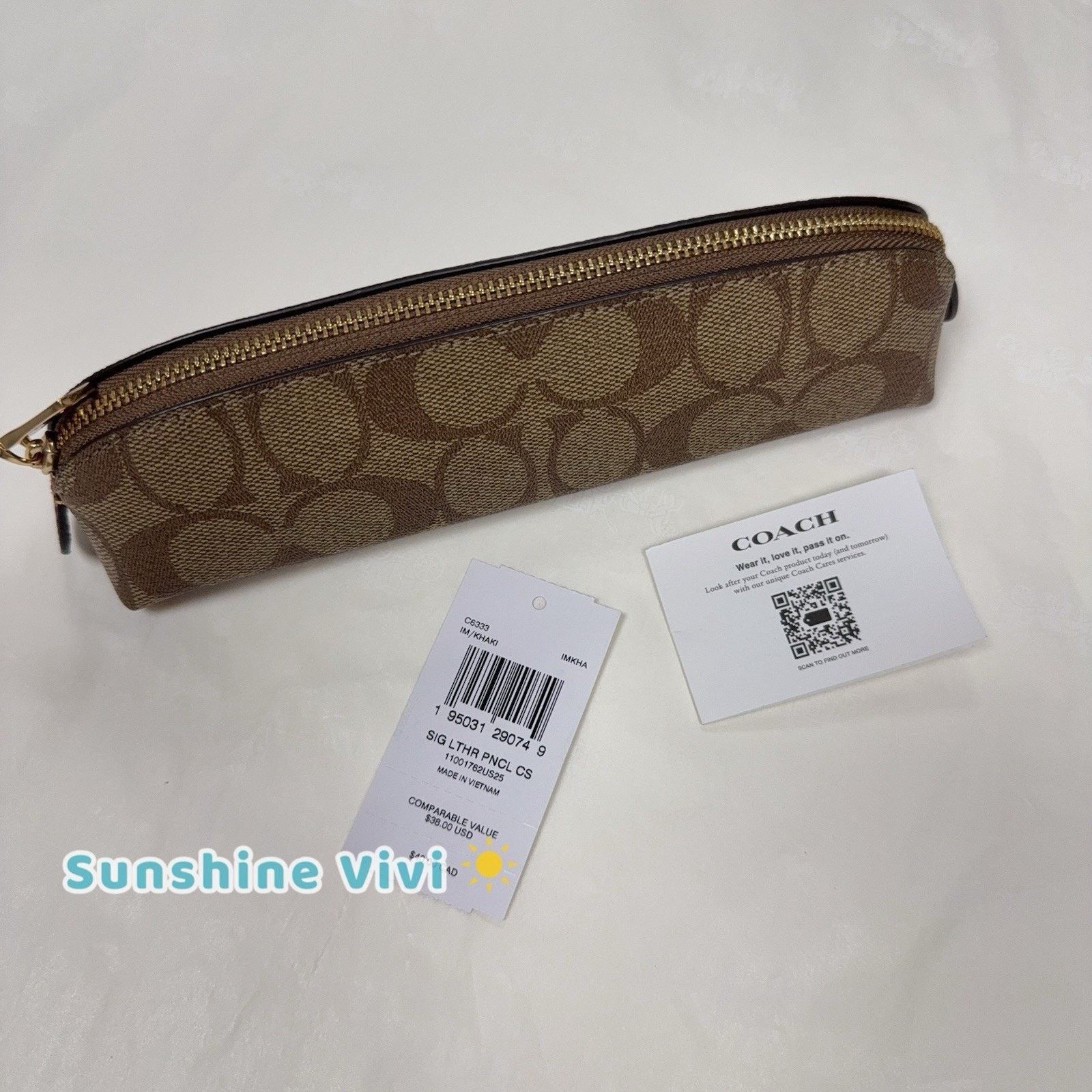 Coach NWT Coach Pencil Case Cosmetic Signature Canvas C6333 Khaki Size ONE SIZE - 2 Thumbnail