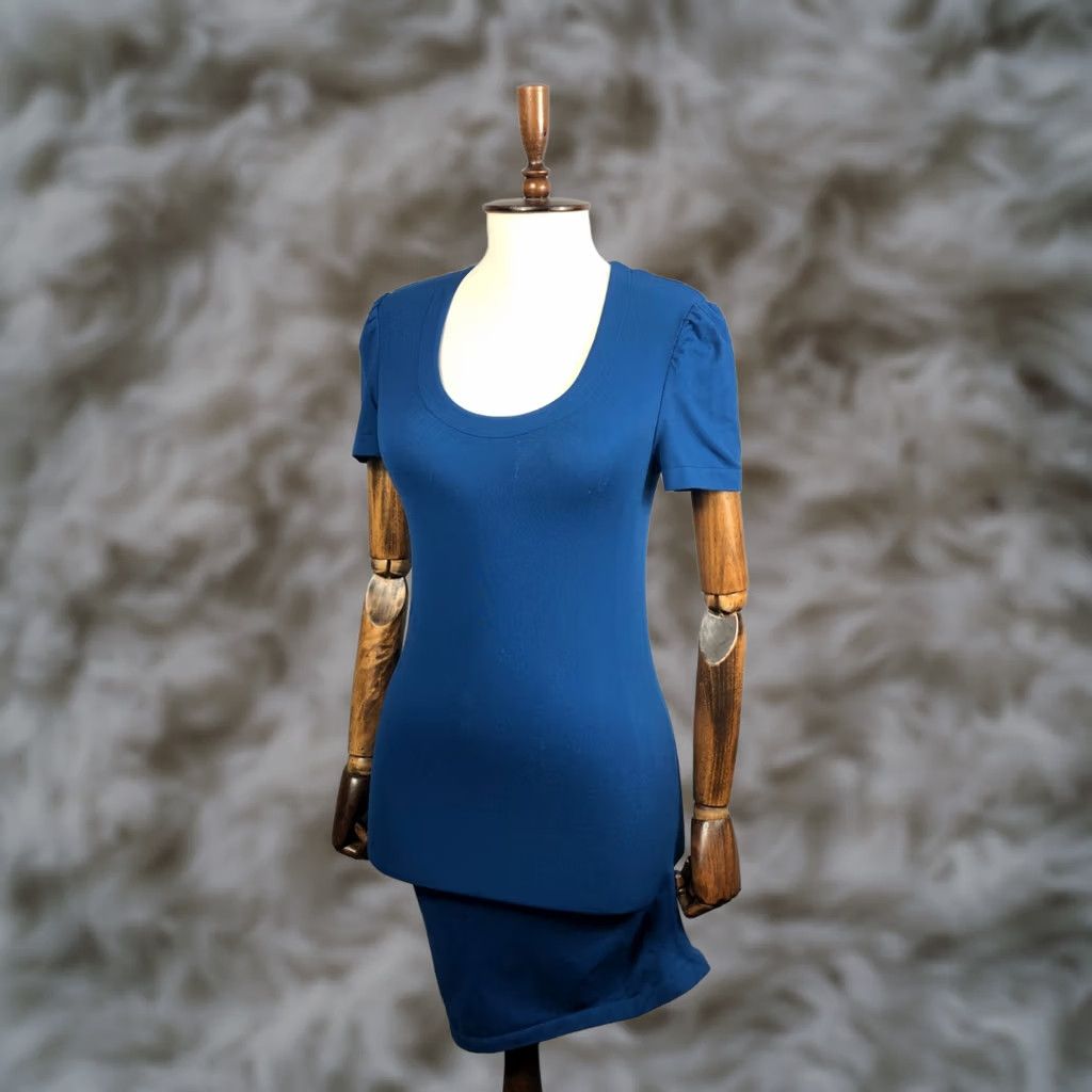 Wolford Wolford Blue Women Dress Nylon Elastane Short Sleeve Scoop Neck Asymmetric Hem Mini Size S Size S / US 4 / IT 40 - 1 Thumbnail