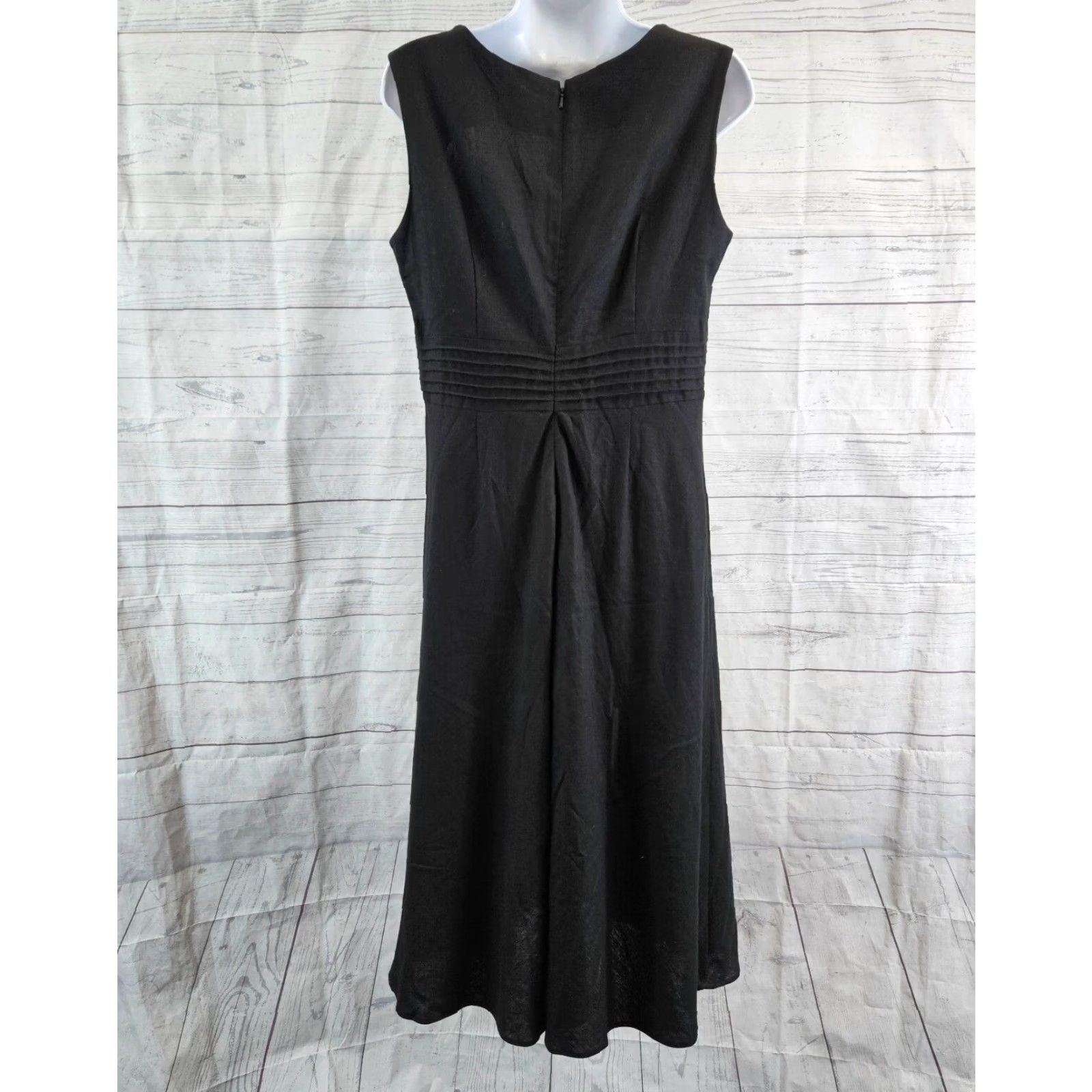 Vintage Christopher & Banks Womens Dress Solid Black Linen Sleeveless Midi A-Line 10 Width 18.5 Length 45 Mens? Size L / US 10 / IT 46 - 4 Thumbnail