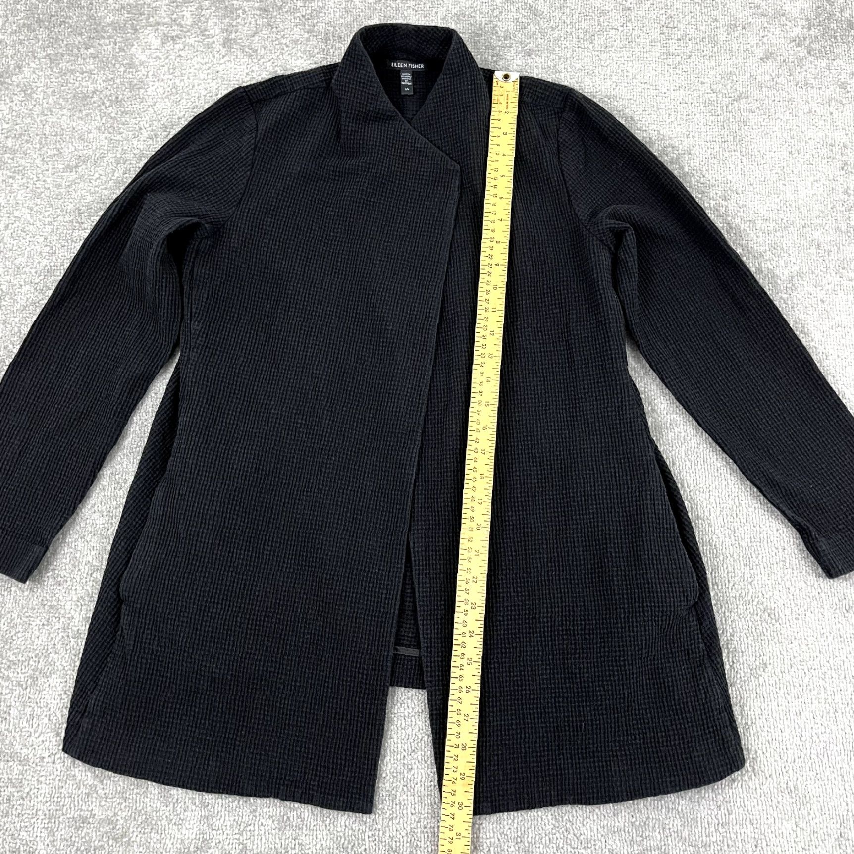 Eileen Fisher Eileen Fisher Cardigan Womens Small Black Open Front Waffle-Knit Organic Cotton Size S / US 4 / IT 40 - 4 Thumbnail