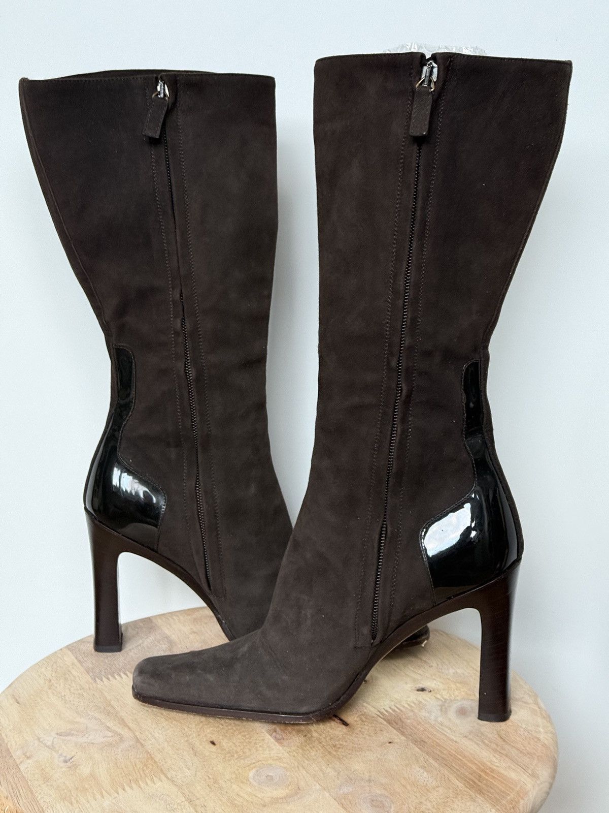 Gucci × Vintage Gucci Suede Dark Brown Riding Boots Squared Toe Heels Size US 5.5 / IT 35.5 - 8 Thumbnail