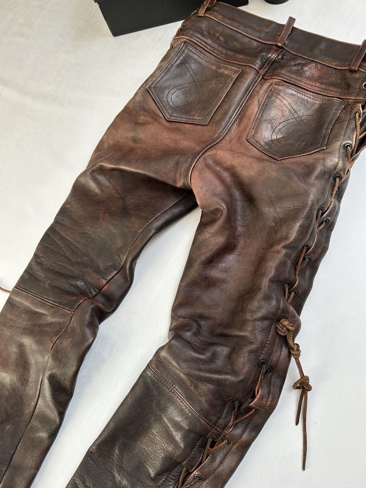 Vintage Heavy Vintage Leather Lace-Up Pants 90s Biker Archive Style Size 32" / US 10 / IT 46 - 15 Thumbnail