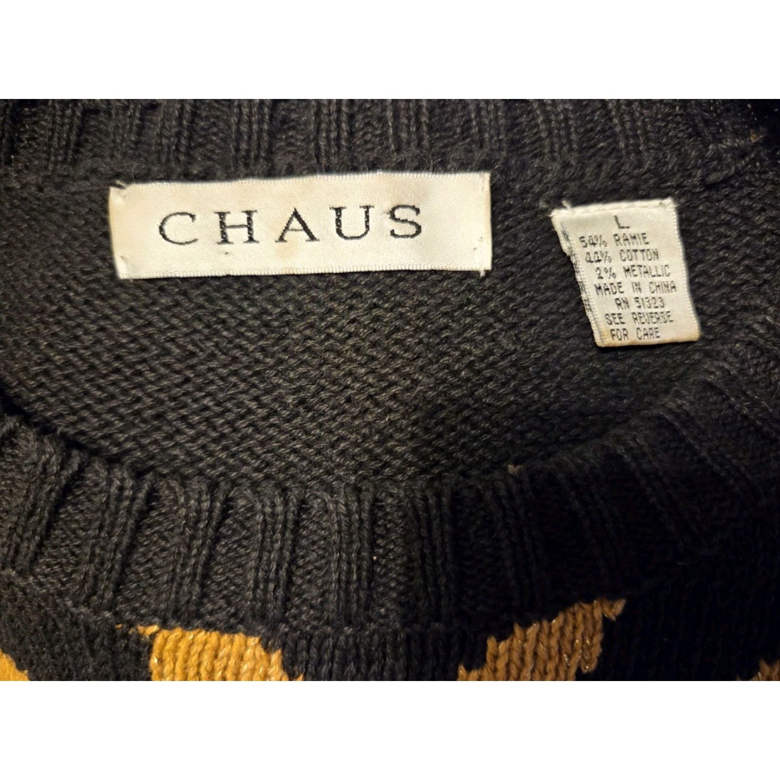 Vintage VINTAGE Chaus Sweater 80s Abstract Metallic Black Brown Crew Neck Long Sleeve Womens L Pullover / Cotton Ramie Size L / US 10 / IT 46 - 6 Thumbnail