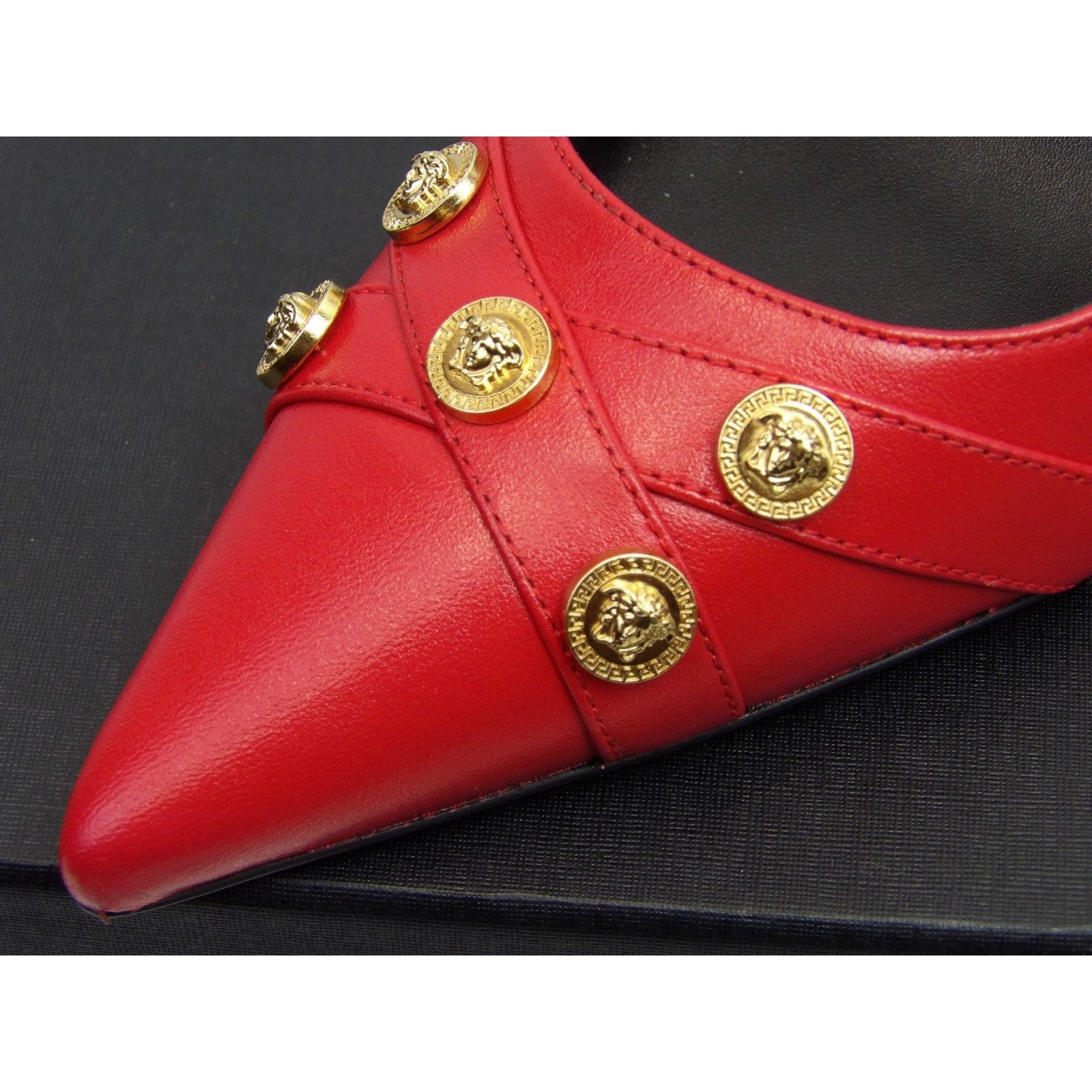 Versace VERSACE RED LEATHER GOLD MEDUSA LOGO STUDS SANDALS PUMPS 37 Size US 7 / IT 37 - 2 Thumbnail