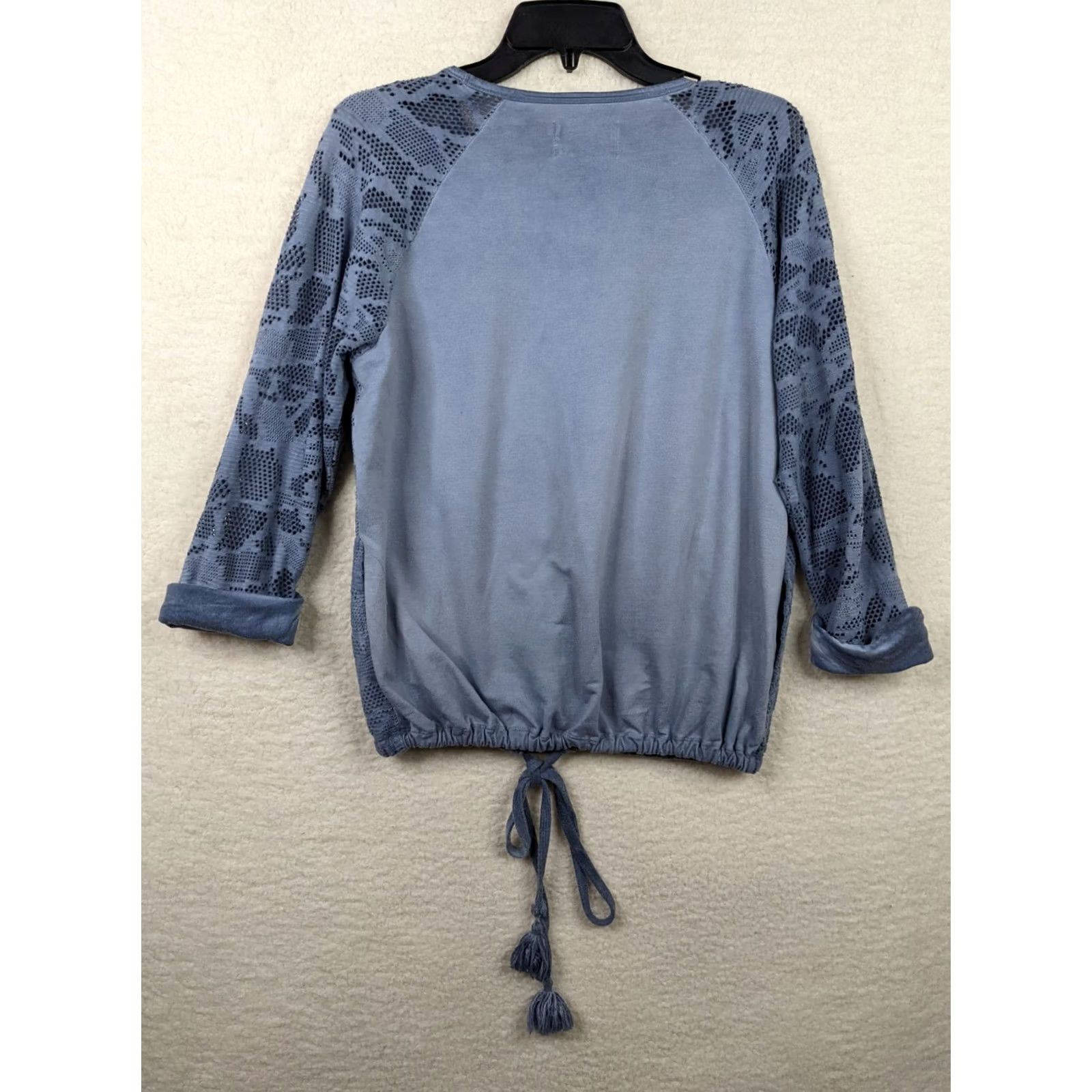 Anthropologie Anthropologie Saturday Sunday Teal Blue Lace Top XS Womens Tie Waist Round Neck Pullover Casual Shirt Size XS / US 0-2 / IT 36-38 - 2 Thumbnail