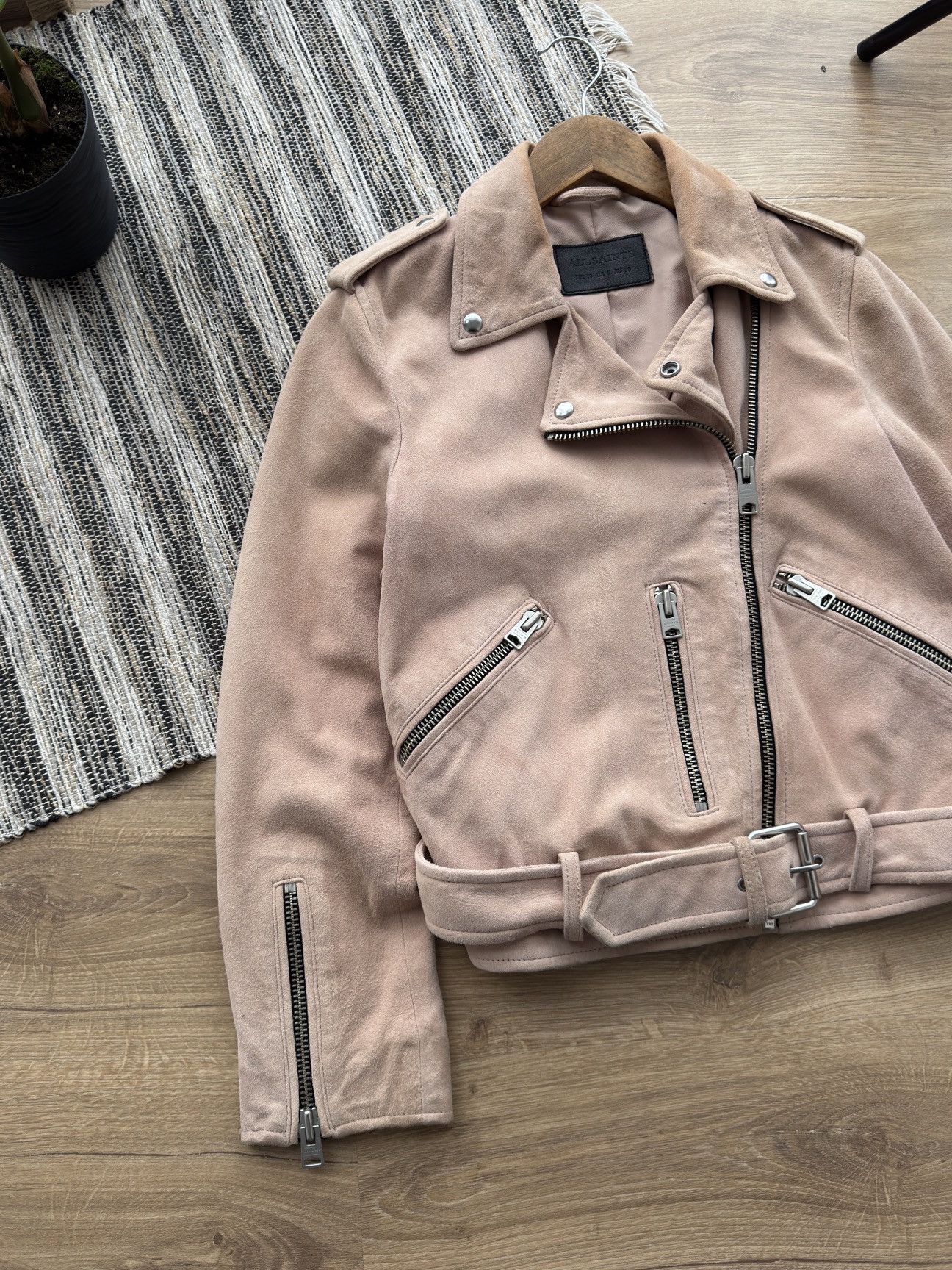 Allsaints ALL SAINTS Powder Pink Suede Balfern Biker Jacket Women’s Size M / US 6-8 / IT 42-44 - 6 Thumbnail