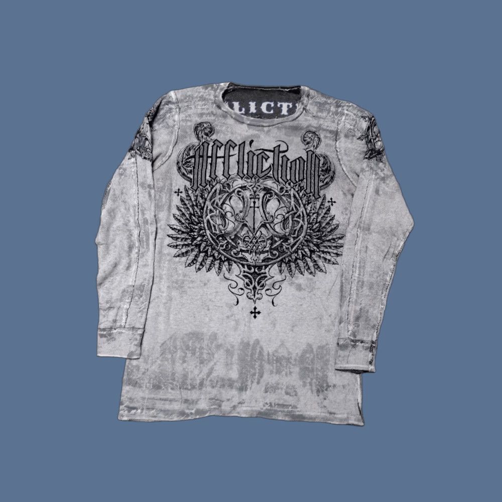 Affliction Affliction T-Shirt Long Sleeve Reversible Gray XL Men Crew Neck 100% Cotton Cross Wings Distressed Size US L / EU 52-54 / 3 - 1 Thumbnail