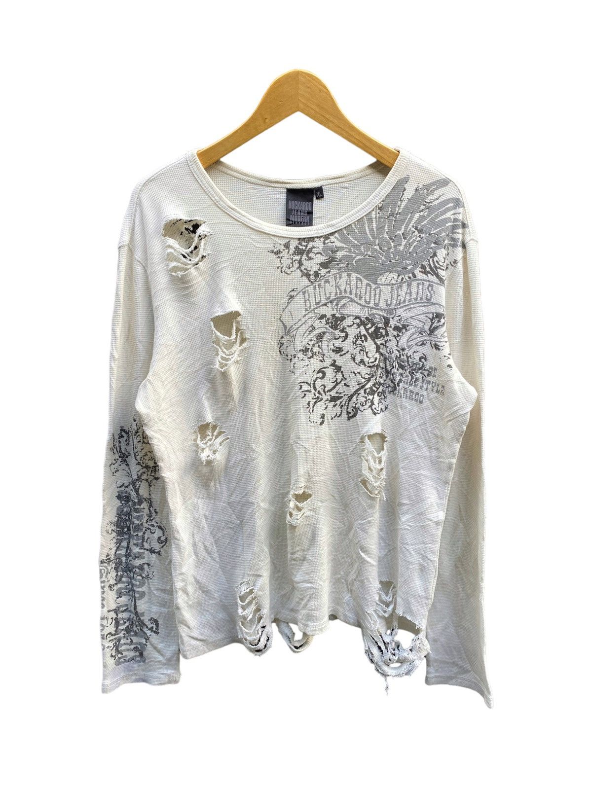 20471120 × Beauty Beast × Hysteric Glamour Buckaroo jeans Distressed Longsleeve Size US XL / EU 56 / 4 - 1 Thumbnail