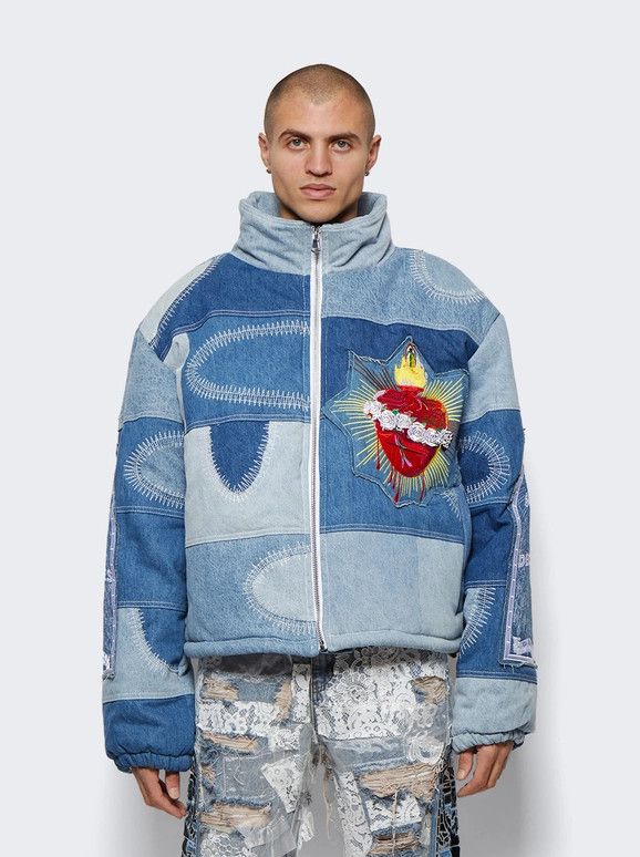 Who Decides War o1gr1nt0525 Sacred Melded Denim Puffer Jacket in Blue Size US L / EU 52-54 / 3 - 4 Thumbnail