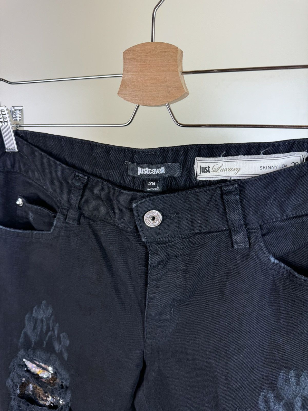 Just Cavalli Roberto Cavalli Y2K streetwear jeans sequins distressed 29 Size 29" - 11 Thumbnail