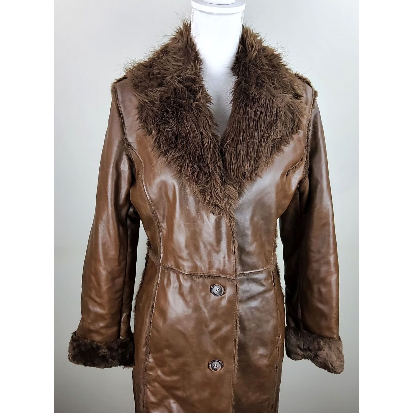 Vintage VINTAGE Kenneth Cole Reaction Leather Faux Fur Lined Jacket Coat Brown M Women Size M / US 6-8 / IT 42-44 - 3 Thumbnail