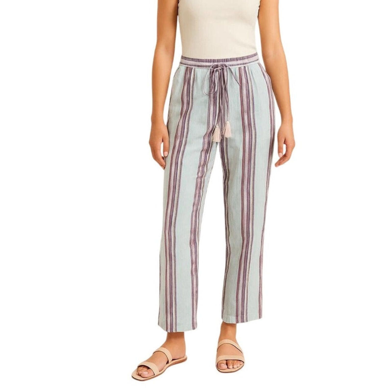 Cherry LA Cherry Paris Striped Pink & White Lounge Pants Womens Medium Size ONE SIZE - 2 Thumbnail