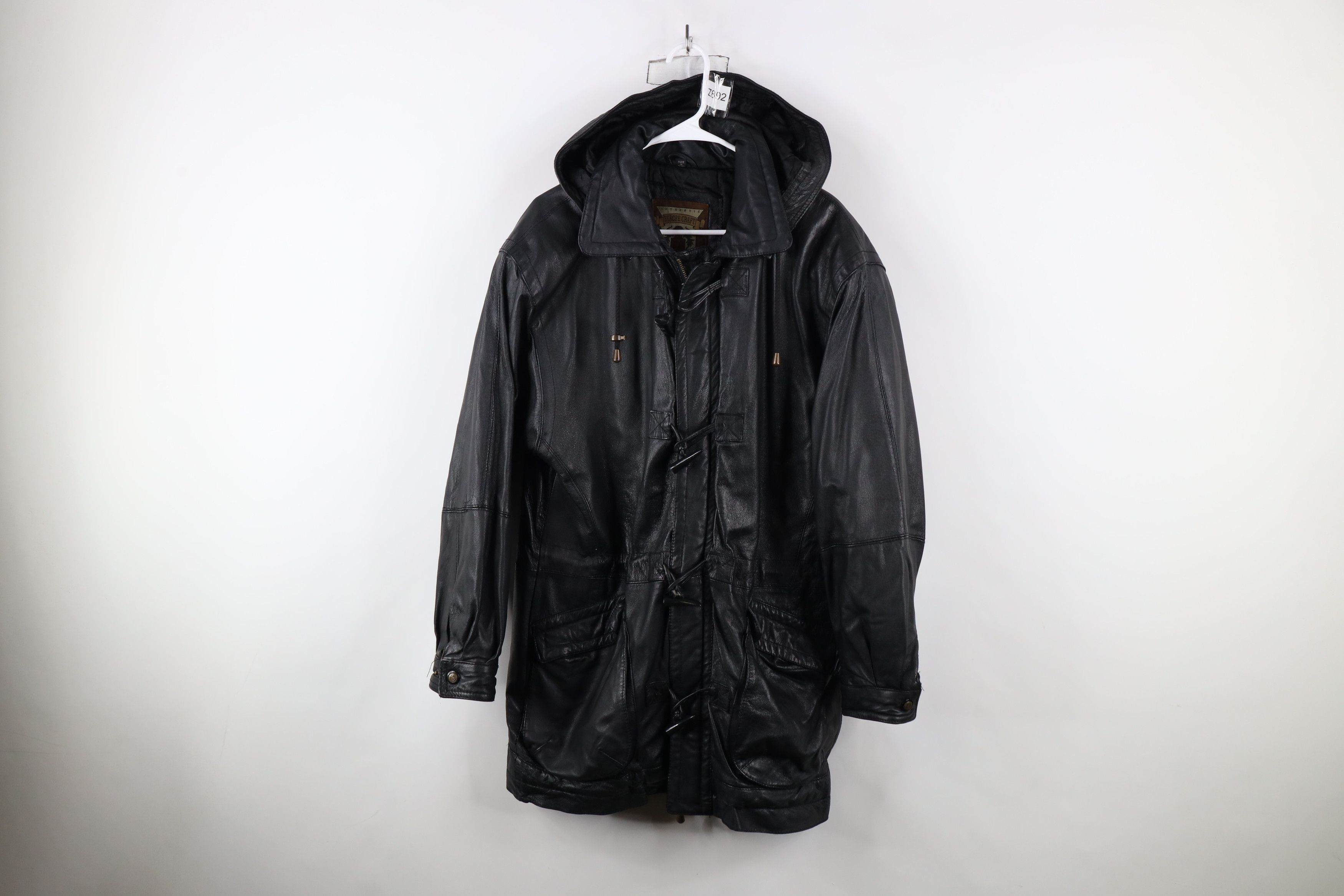 Vintage Vintage 90s Streetwear Toggle Button Hooded Leather Jacket Size US S / EU 44-46 / 1 - 1 Thumbnail