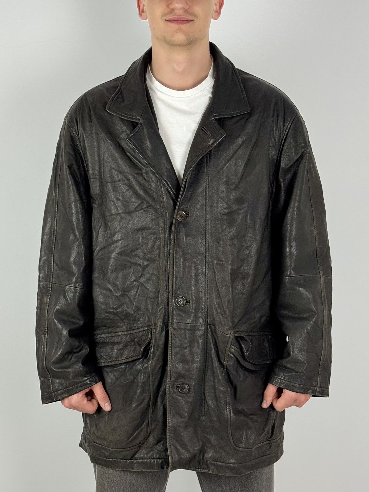 Burberry Vintage Distressed Burberry London Leather Coat Brown Jacket Size US L / EU 52-54 / 3 - 1 Thumbnail