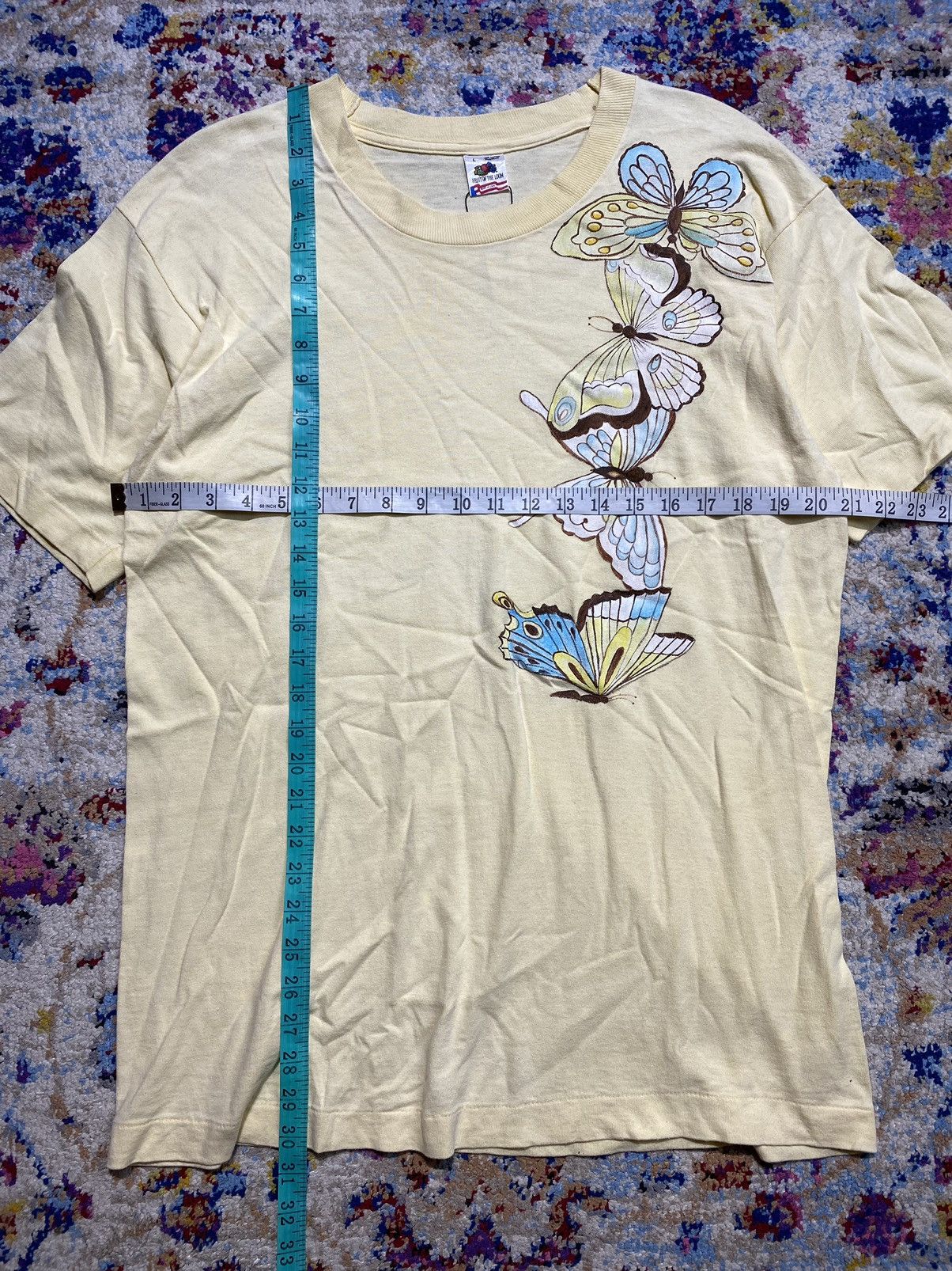 Fruit Of The Loom Vintage FOTL Butterflies Motive Single Stitch Tee Shirts Size US L / EU 52-54 / 3 - 4 Thumbnail