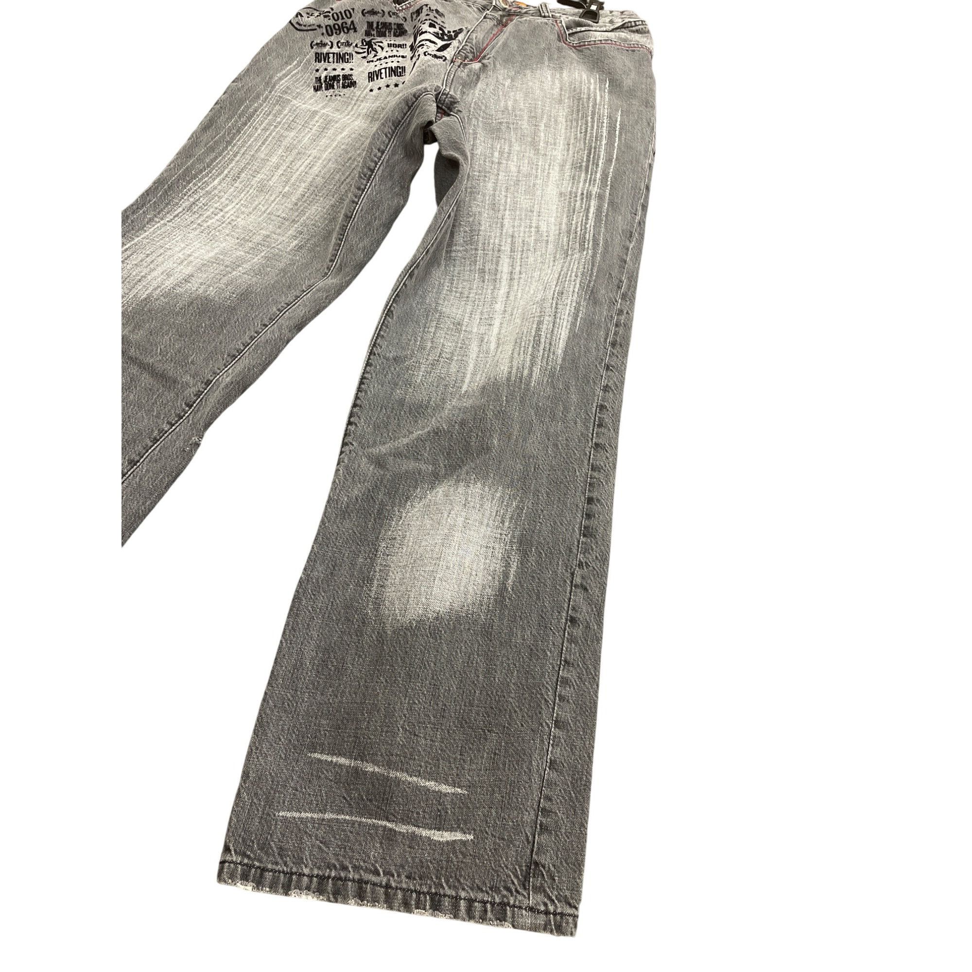 Akademiks Akademiks Mens Distressed Gray Graphic Wide-Leg Jeans Size 3 Size US 34 / EU 50 - 3 Thumbnail