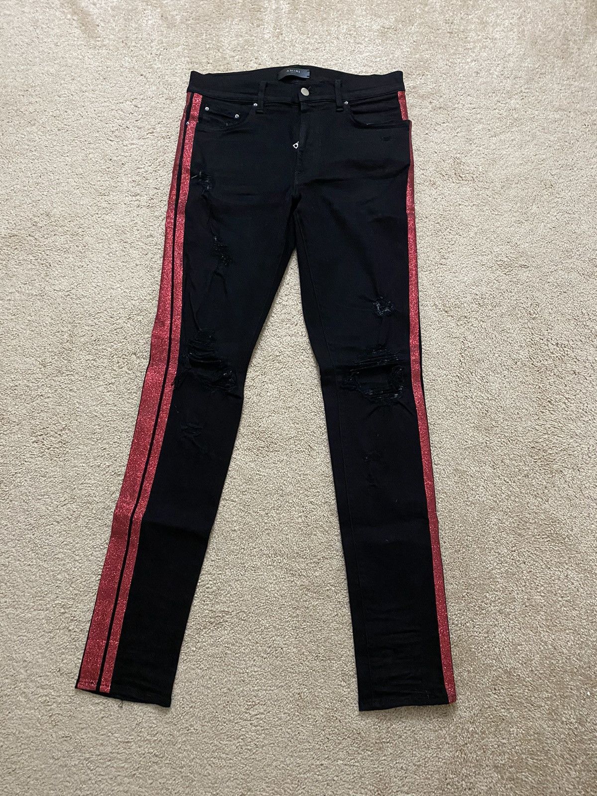 Amiri Amiri Red Glitter Track Jeans Size US 32 / EU 48 - 1 Thumbnail