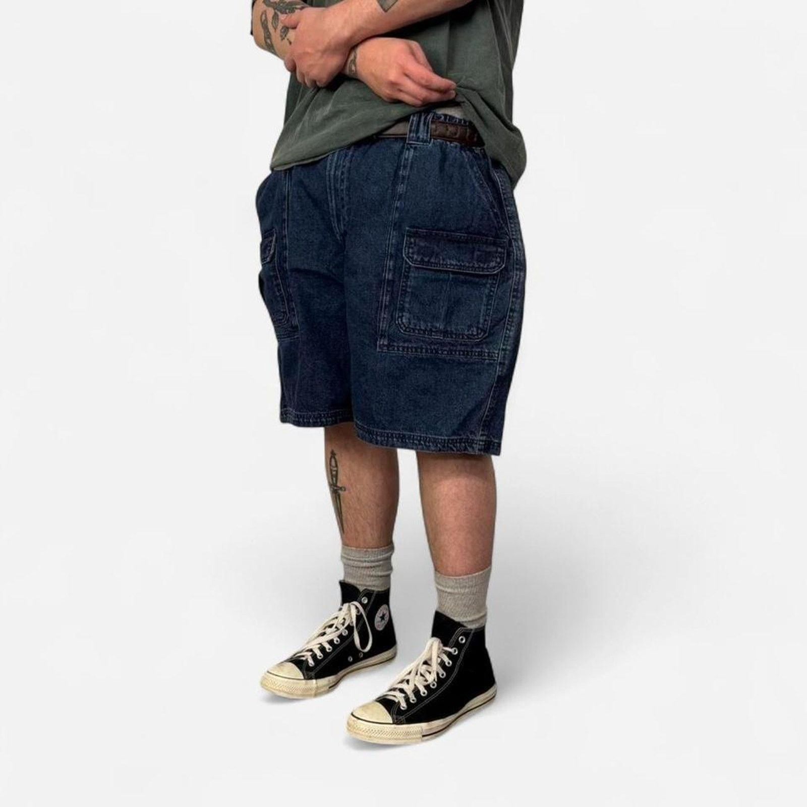 Vintage 90s Baggy Cargo Jean Shorts Size US 42 / EU 58 - 3 Thumbnail