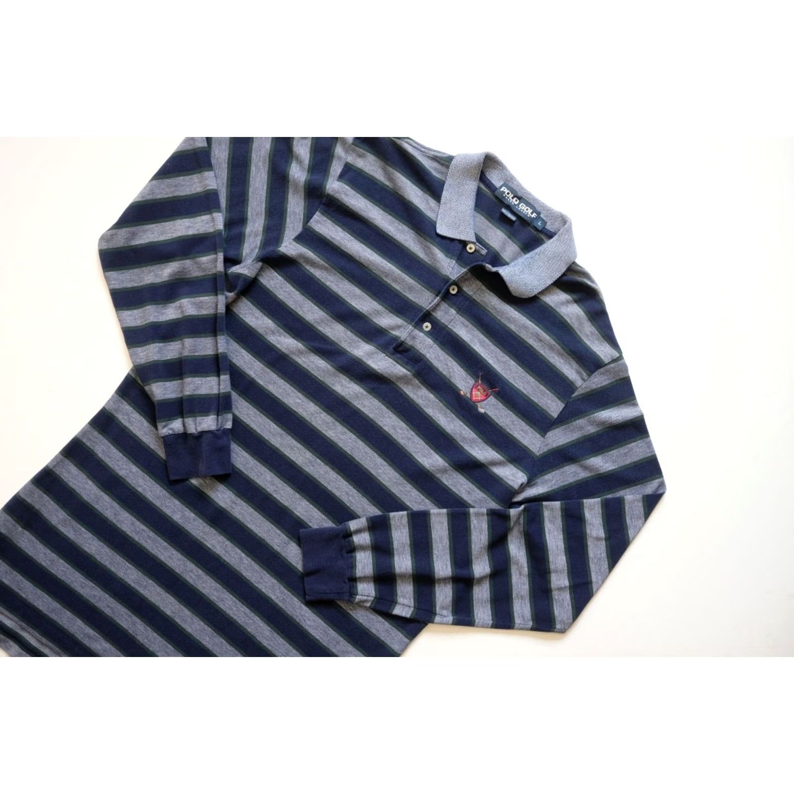 Ralph Lauren VINTAGE Ralph Lauren Polo Golf Shirt Mens 90s Stripe Cotton Sz L Gray Size US L / EU 52-54 / 3 - 5 Thumbnail