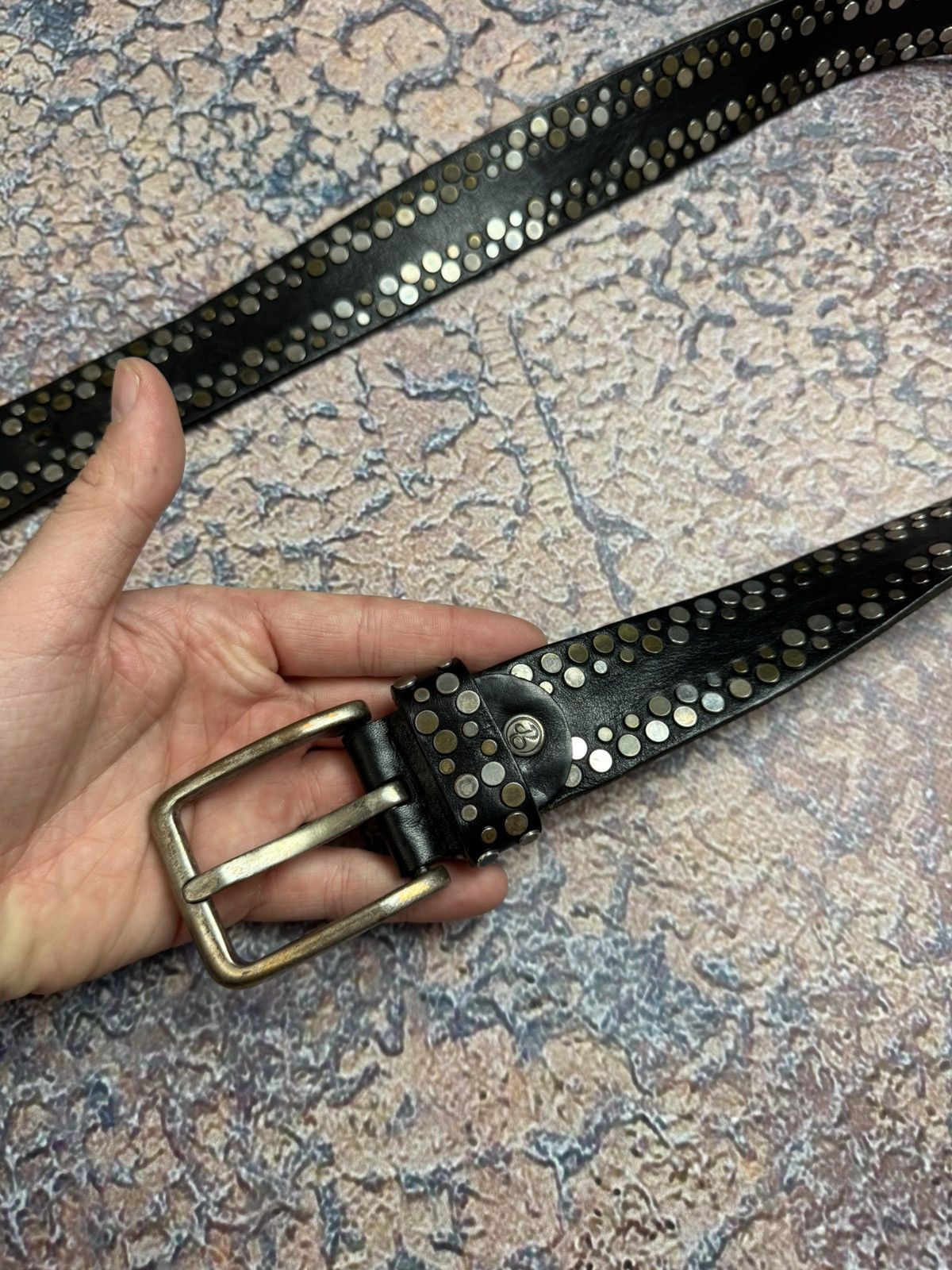 Japanese Brand Black Punk Metal Pin Heavy Leather Gothic Avantgarde Belt Size ONE SIZE - 3 Thumbnail
