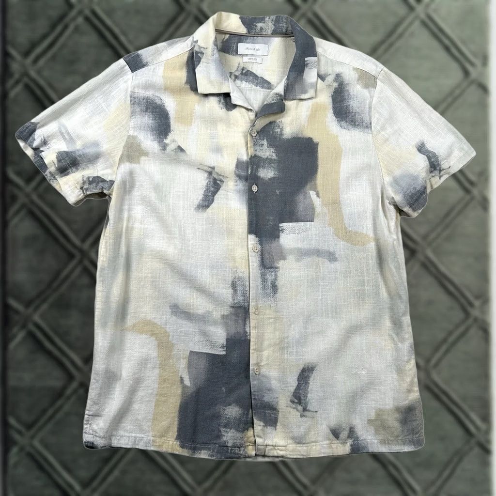 ASH Porter & Ash Shirt Mens L Linen Blend Rayon Geometric Abstract Button Up Beachy Shirt Beach Men's L Ivory Geometric Beach Theme Mens Size US L / EU 52-54 / 3 - 1 Thumbnail