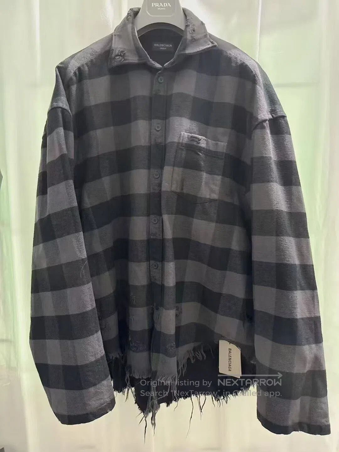 Balenciaga Balenciaga Black Gray Plaid Logo Fringe Distressed Coat. Size M / US 6-8 / IT 42-44 - 1 Thumbnail