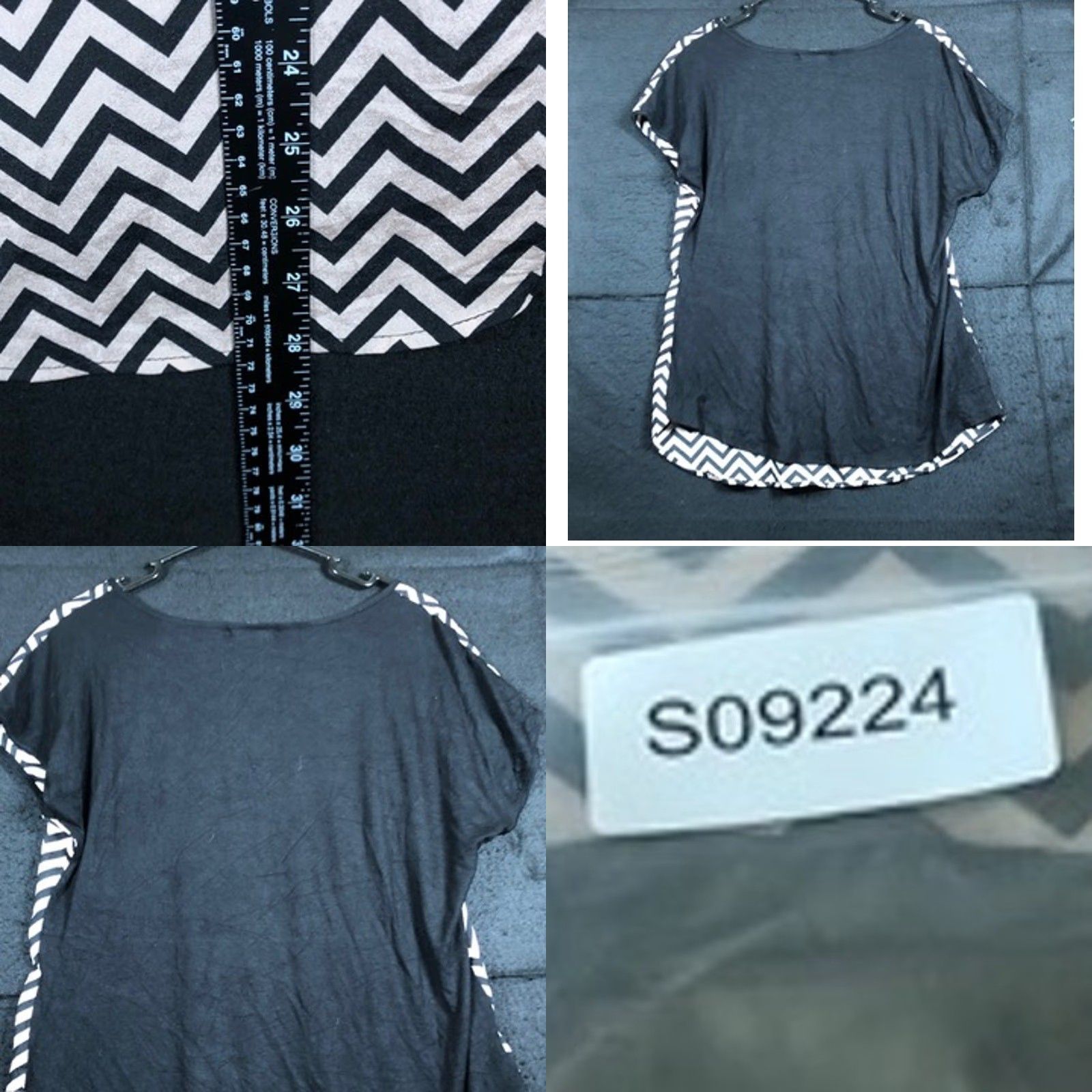 Express EXPRESSO Blouse Shirt Womens Black Brown Zig Zag Short Sleeve Sheer Round Neck L Size L / US 10 / IT 46 - 8 Thumbnail