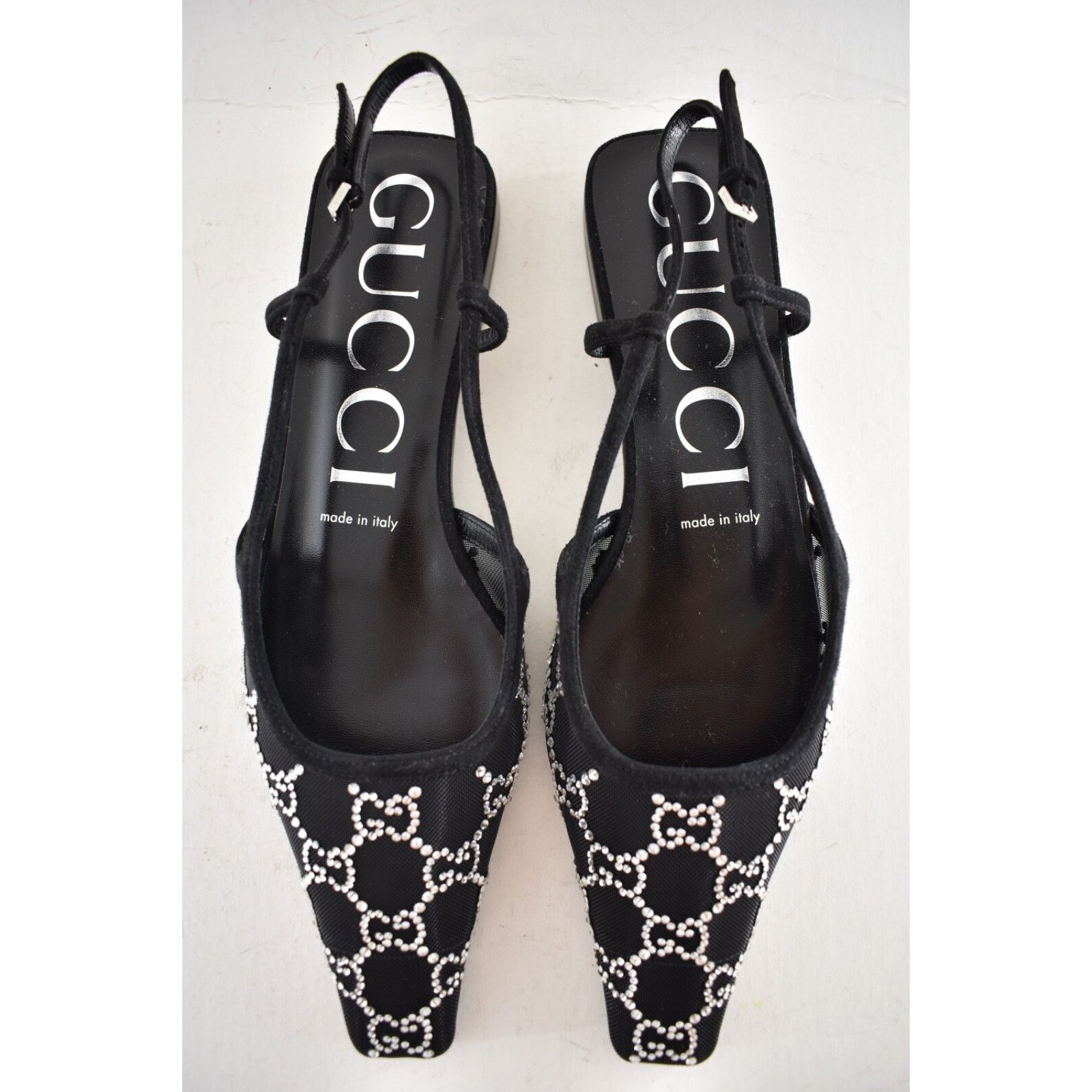 Gucci Gucci Demi GG Crystal Mesh Black Silver Slingback Ballerina Size US 7.5 / IT 37.5 - 11 Thumbnail