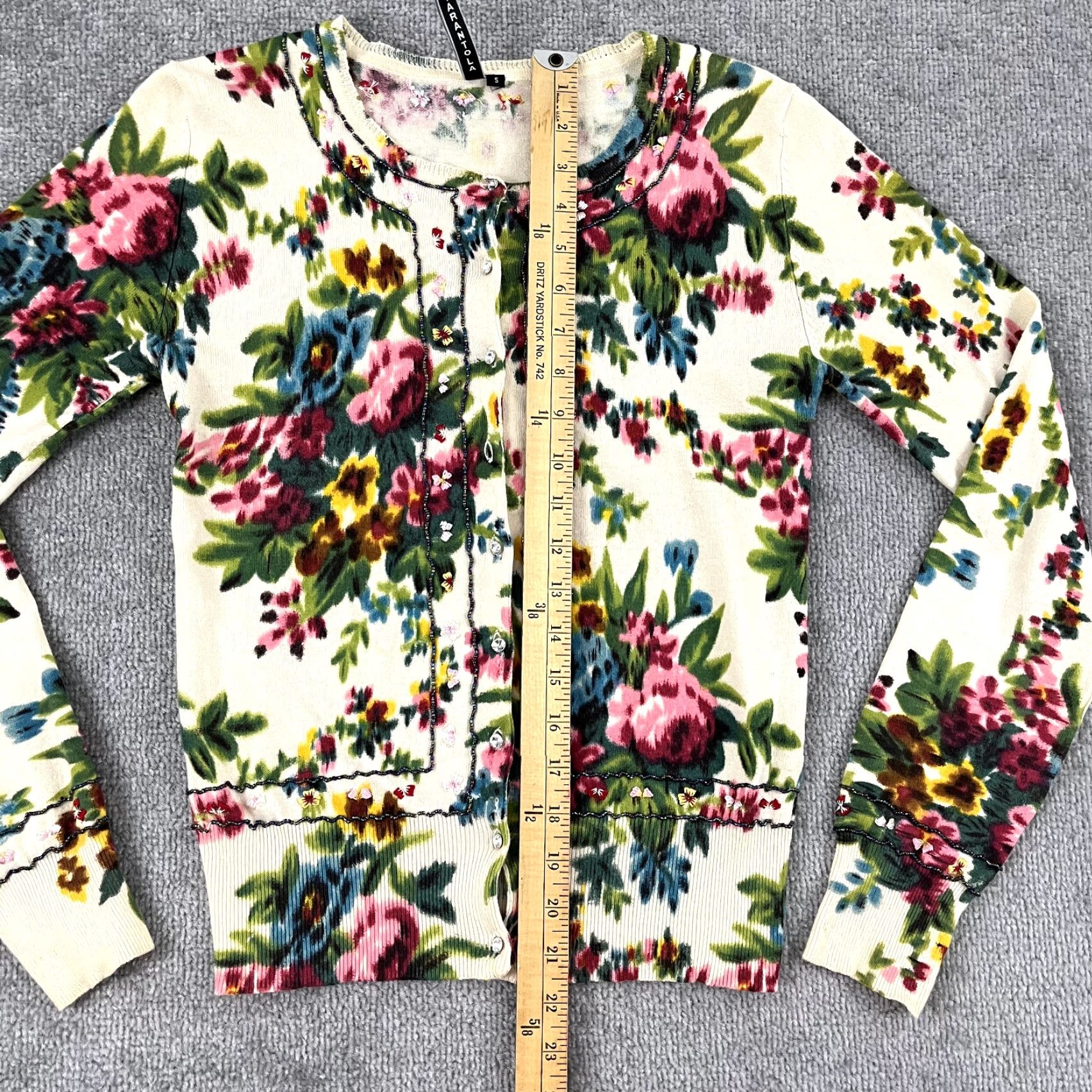 Anthropologie Anthropologie CHARLOTEE TARANTOLA Cardigan Sweater Womens Petite Small Floral Beaded Button Up Multicolor Classic 3/4 Sleeve Size S / US 4 / IT 40 - 5 Thumbnail