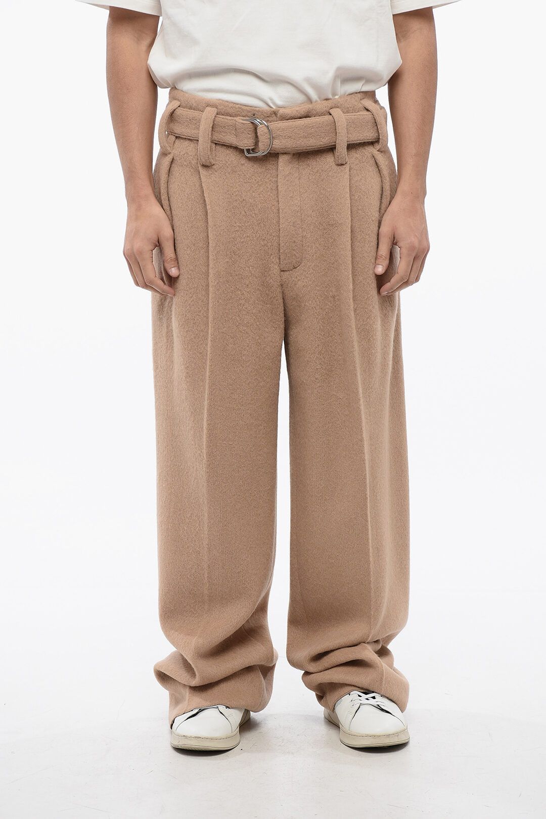 Jil Sander og1mm0625 Pleated Belted Wool Pant in Beige Size US 32 / EU 48 - 1 Thumbnail