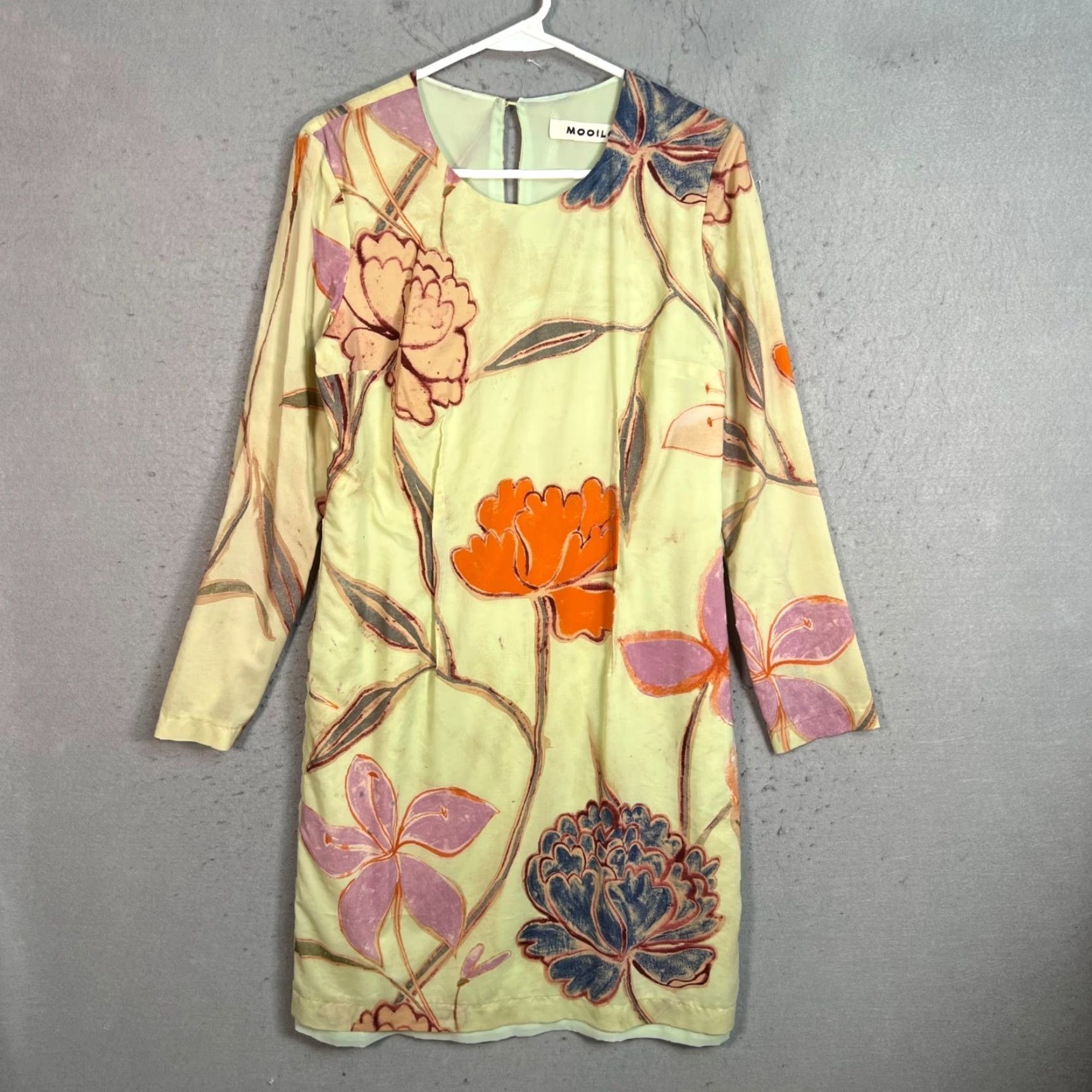 Vintage Mooiloop Floral Long-Sleeve Shift Dress Womens Size 38 Green Size XS / US 0-2 / IT 36-38 - 2 Thumbnail