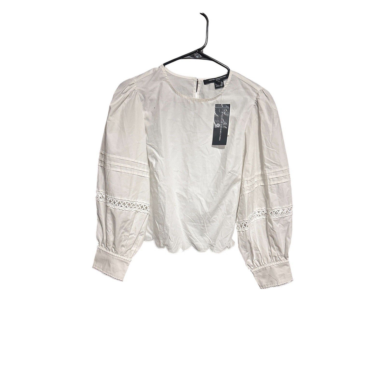French Connection French Connection White Long Sleeve Top With Lace Design Size S / US 4 / IT 40 - 1 Thumbnail