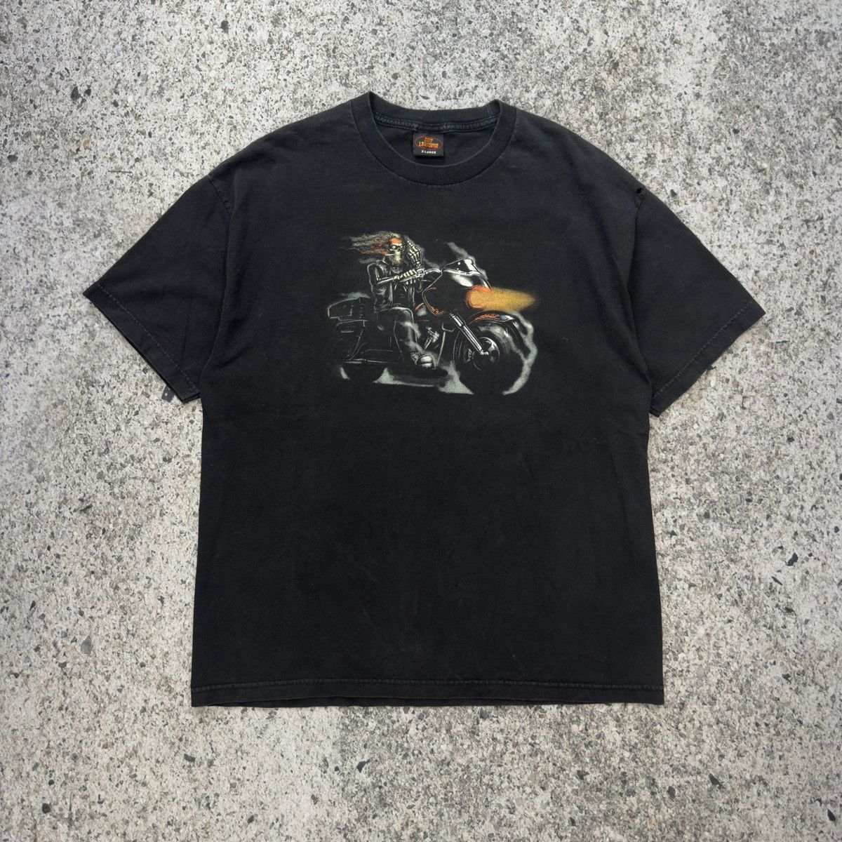 Vintage Faded Hot Leather Skeleton Biker Tee ERD Grunge WCC