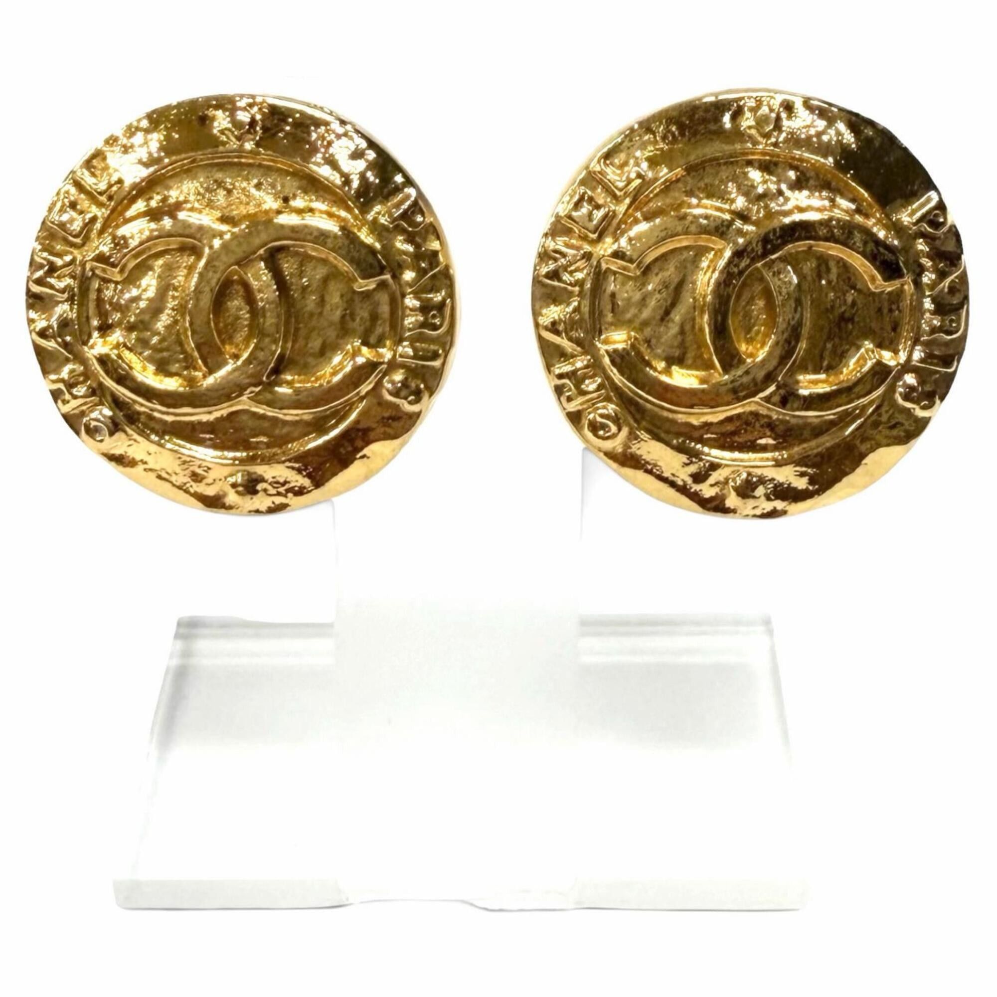 Chanel CHANEL Vintage 28 Coco Mark Logo Earrings, Gold, Made in France, Women's Size ONE SIZE - 1 Thumbnail