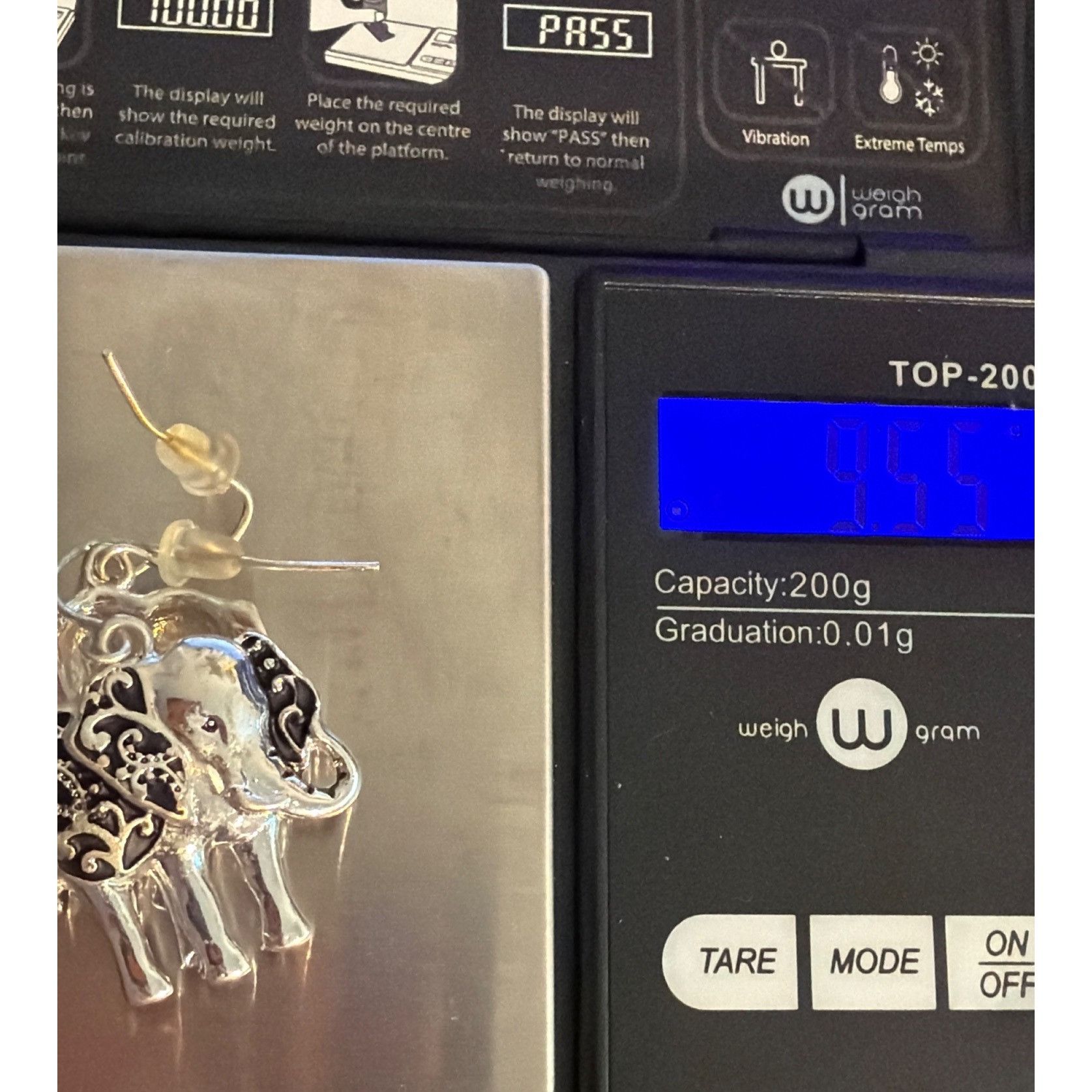 Other Silver Tone Black Enamel Elephant Dangle Earrings Hooks Trun Size ONE SIZE - 4 Thumbnail