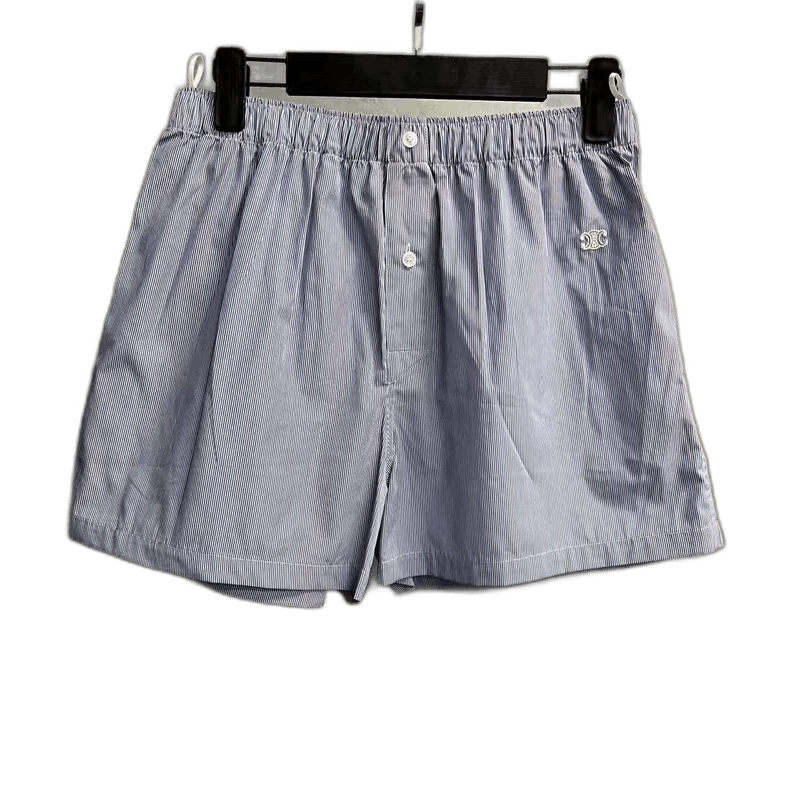 Celine Blue Striped Print Casual Shorts with Elastic Waist Size US 36 / EU 52 - 1 Thumbnail
