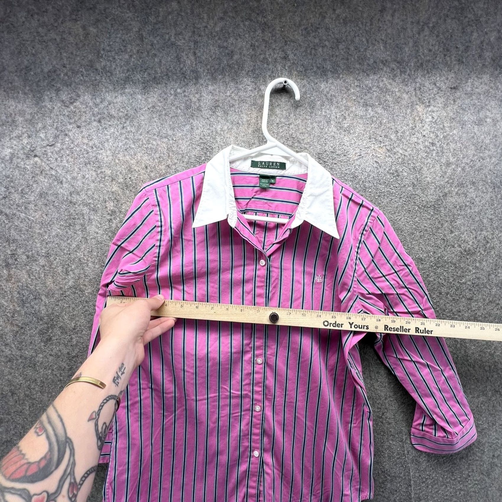 Ralph Lauren Lauren Ralph Lauren Shirt Womens Medium Pink Stripe Button Front 3/4 Sleeve Top Size M / US 6-8 / IT 42-44 - 3 Thumbnail