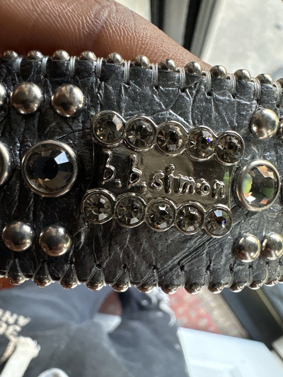 B.B. Simon b.b. Simon Silver Studded Leather Crystal Belt. Size 30 - 7 Thumbnail