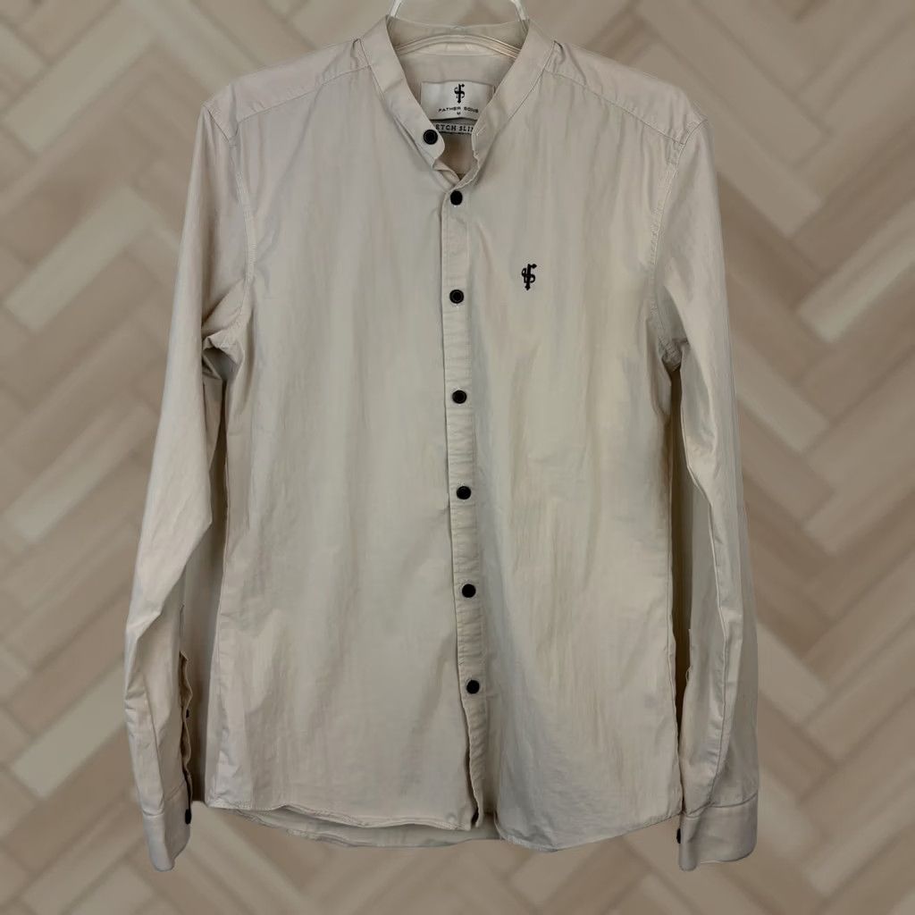 Vintage Father Sons Button-Up Shirt Mens M Beige Stretch Slim Fit Mission Collar Shirt Size US M / EU 48-50 / 2 - 1 Thumbnail