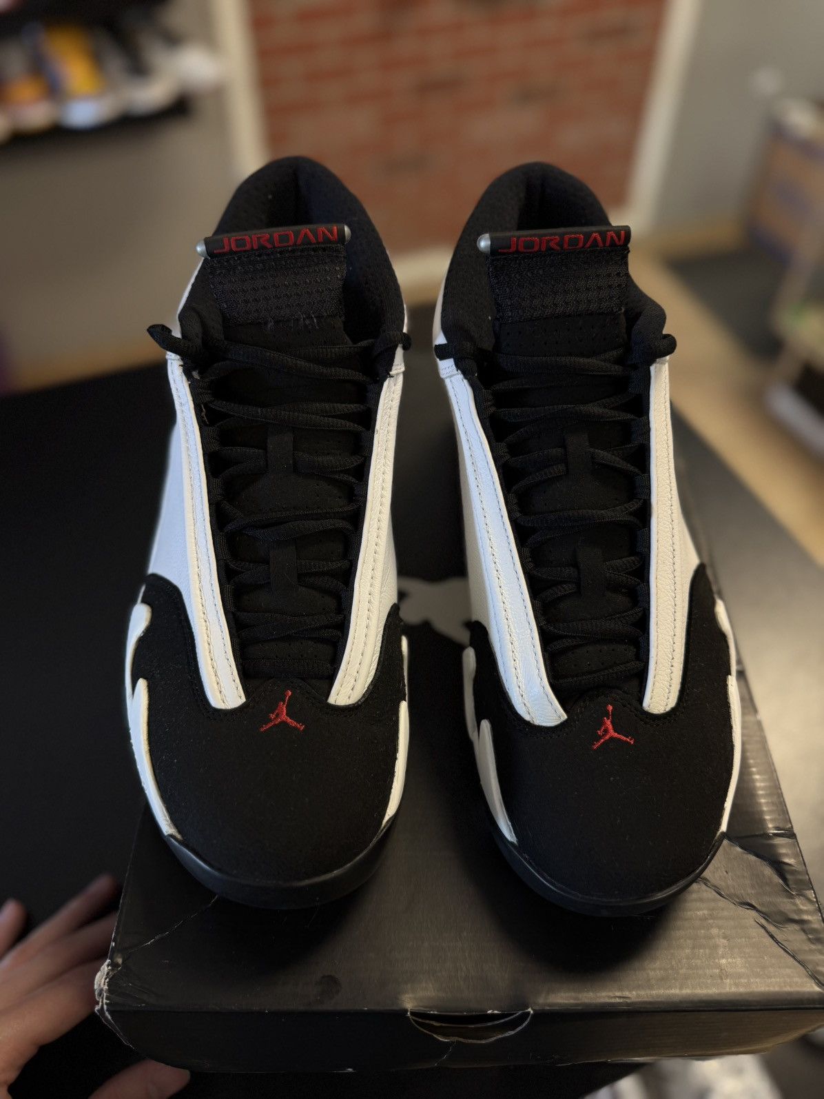 Jordan Brand × Nike Jordan 14 Black Toe 2014 (487471-102) Size 10.5 Size US 10.5 / EU 43-44 - 10 Thumbnail