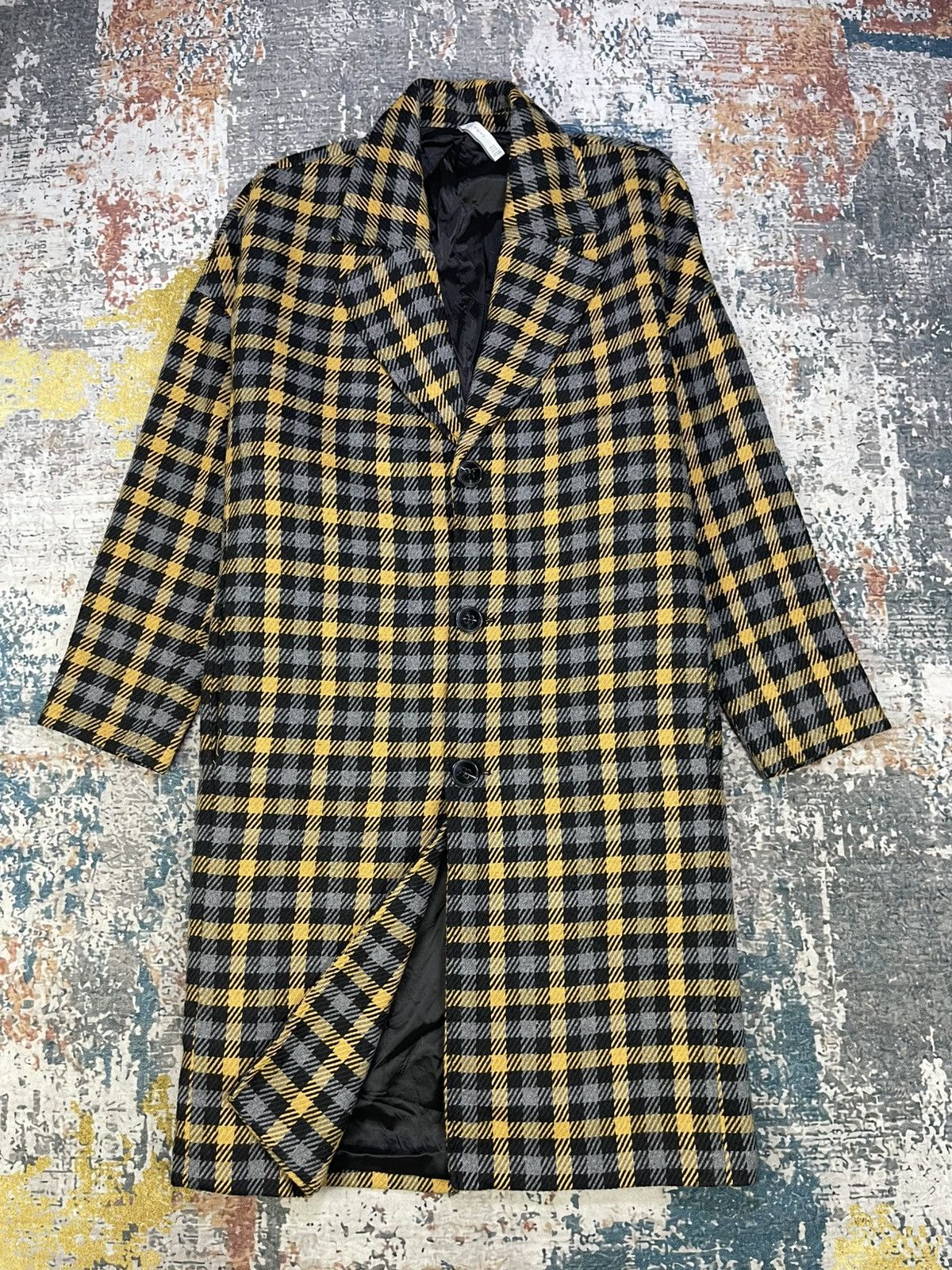 Zara Zara Man Mustard Black Plaid Long Coat Size US M / EU 48-50 / 2 - 1 Thumbnail