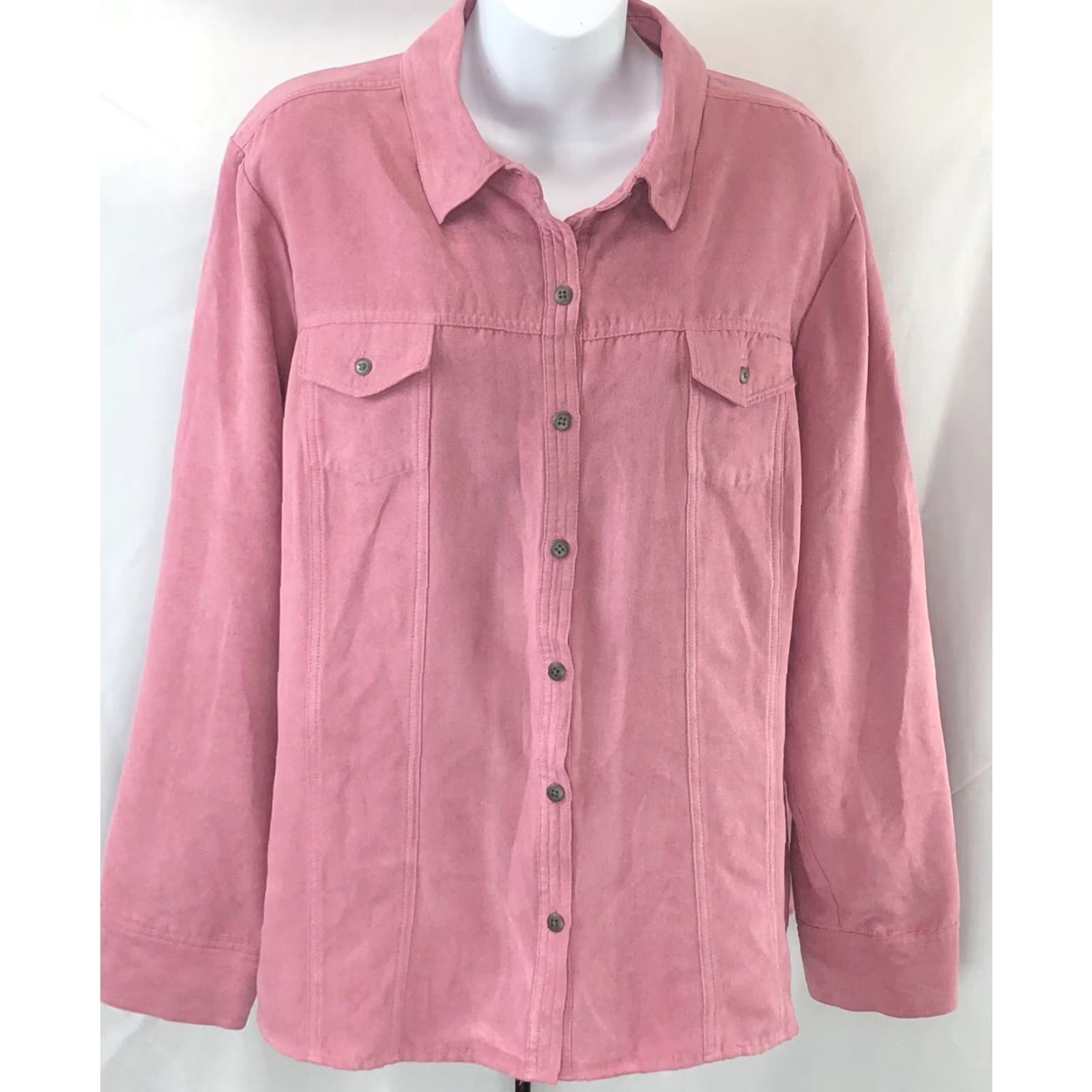 Croft & Barrow VINTAGE Croft Barrow Micro Suede Shacket Top XL Pink Button Up Pockets Cottage Western Size XL / US 12-14 / IT 48-50 - 5 Thumbnail