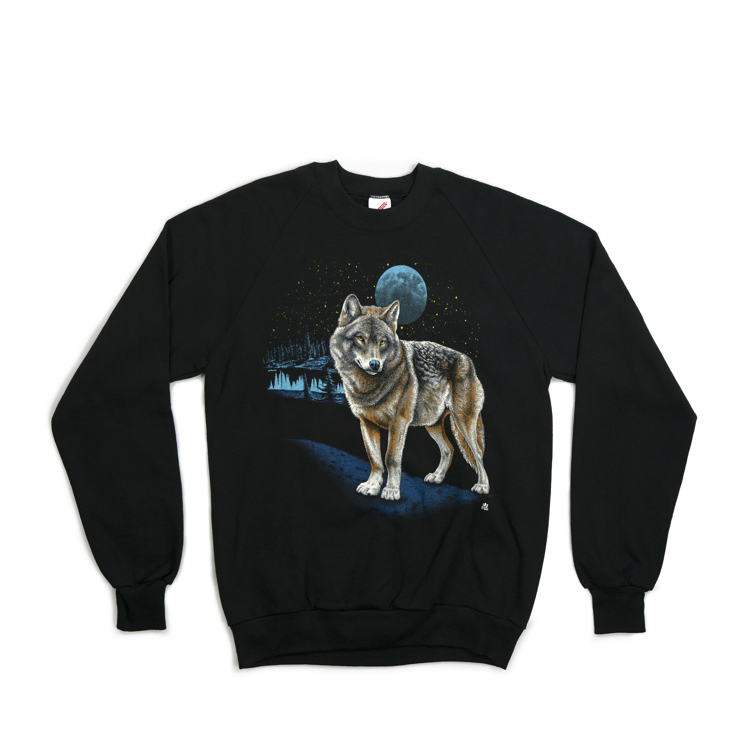 Image of Vintage 1987 Wolf Crewneck in Black, Men's (Size Large)