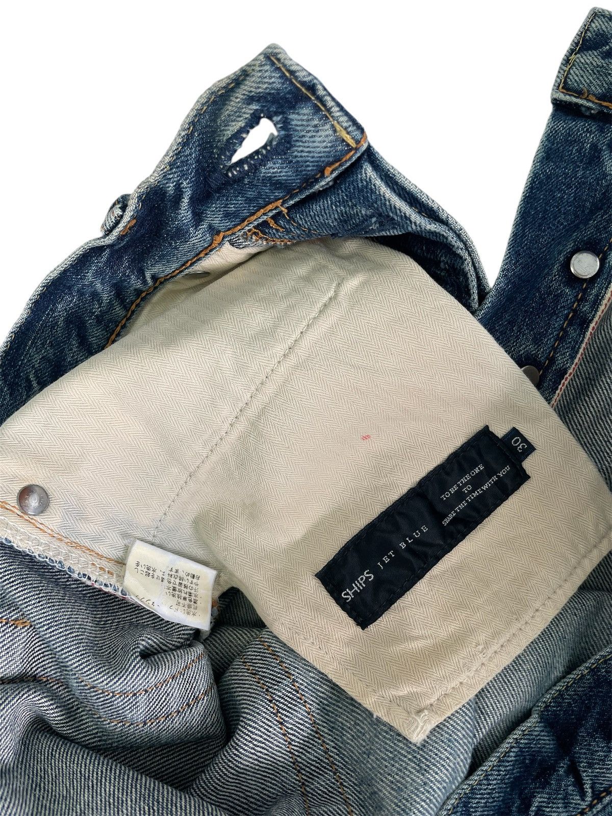 Japanese Brand × Jean × Ships Jet Blue BIDDING OFFER Vintage Ships Jet Blue Redline Selvedge Jeans Size US 31 - 8 Thumbnail