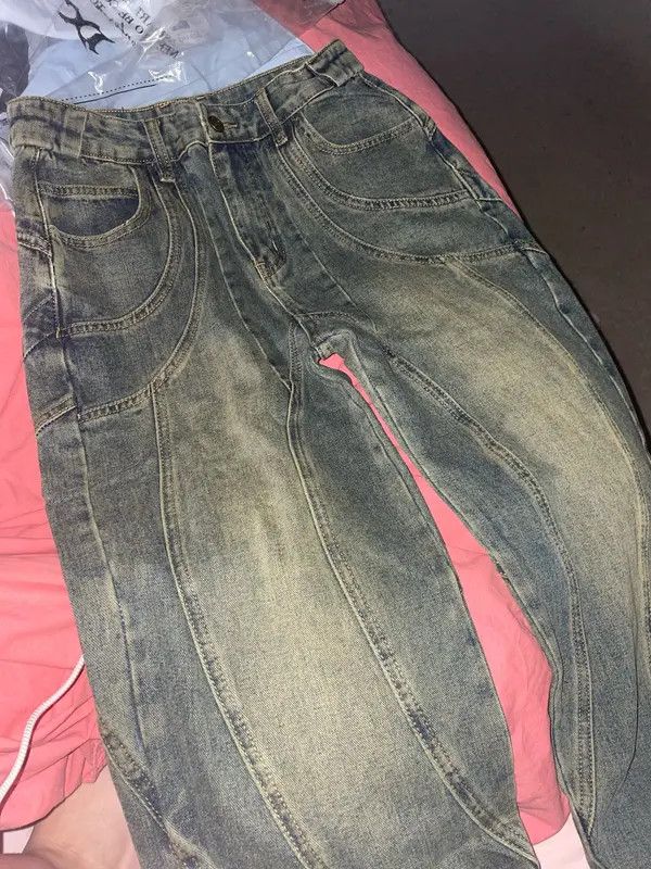 VIBE Vintage Jeans Patchwork Loose Baggy Retro Size US 27 - 8 Thumbnail