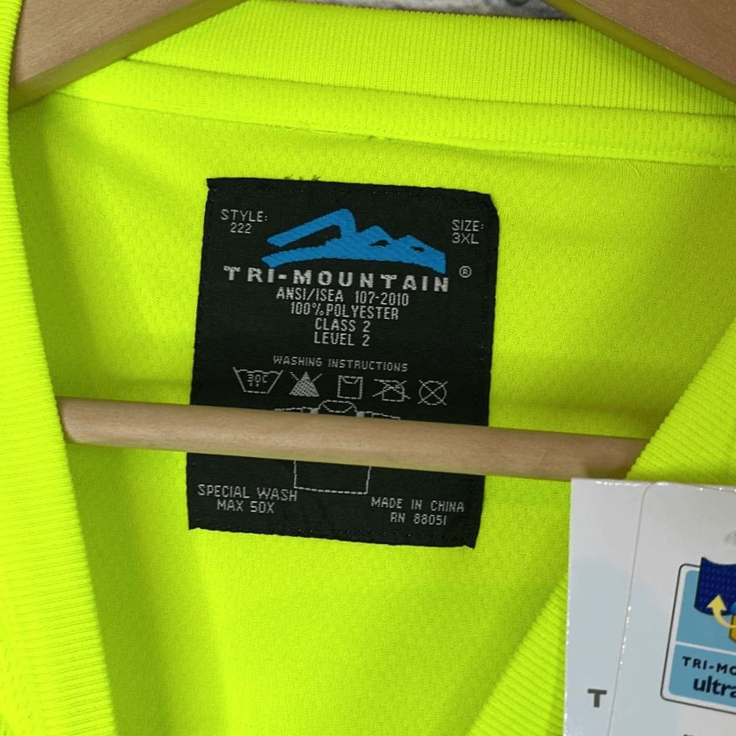 Vintage Tri-Mountain Men’s Lime Green Safety Shirt 3XL Short Sleeve T-Shirt ANSI/ISEA 107-2010 Style 222 Class 2 Level 2, Front Pocket, Big & Tall Mens Shirt Size US XXL / EU 58 / 5 - 3 Thumbnail