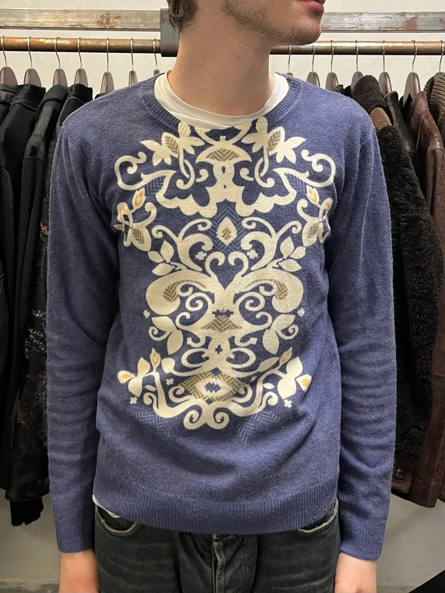 Designer × Just Cavalli × Vintage AW2007 Just Cavalli Blue Floral Mosaic Sweater Size US S / EU 44-46 / 1 - 2 Thumbnail