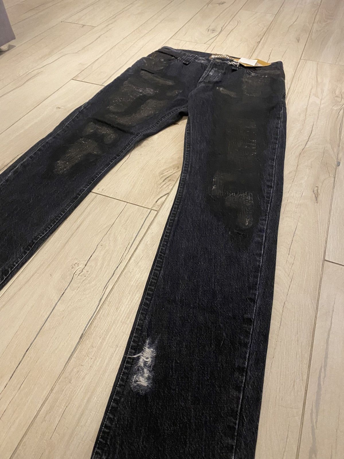 John Galliano DSWT! Galliano Black Waxed Distressed Denim Pants Size US 34 / EU 50 - 7 Thumbnail